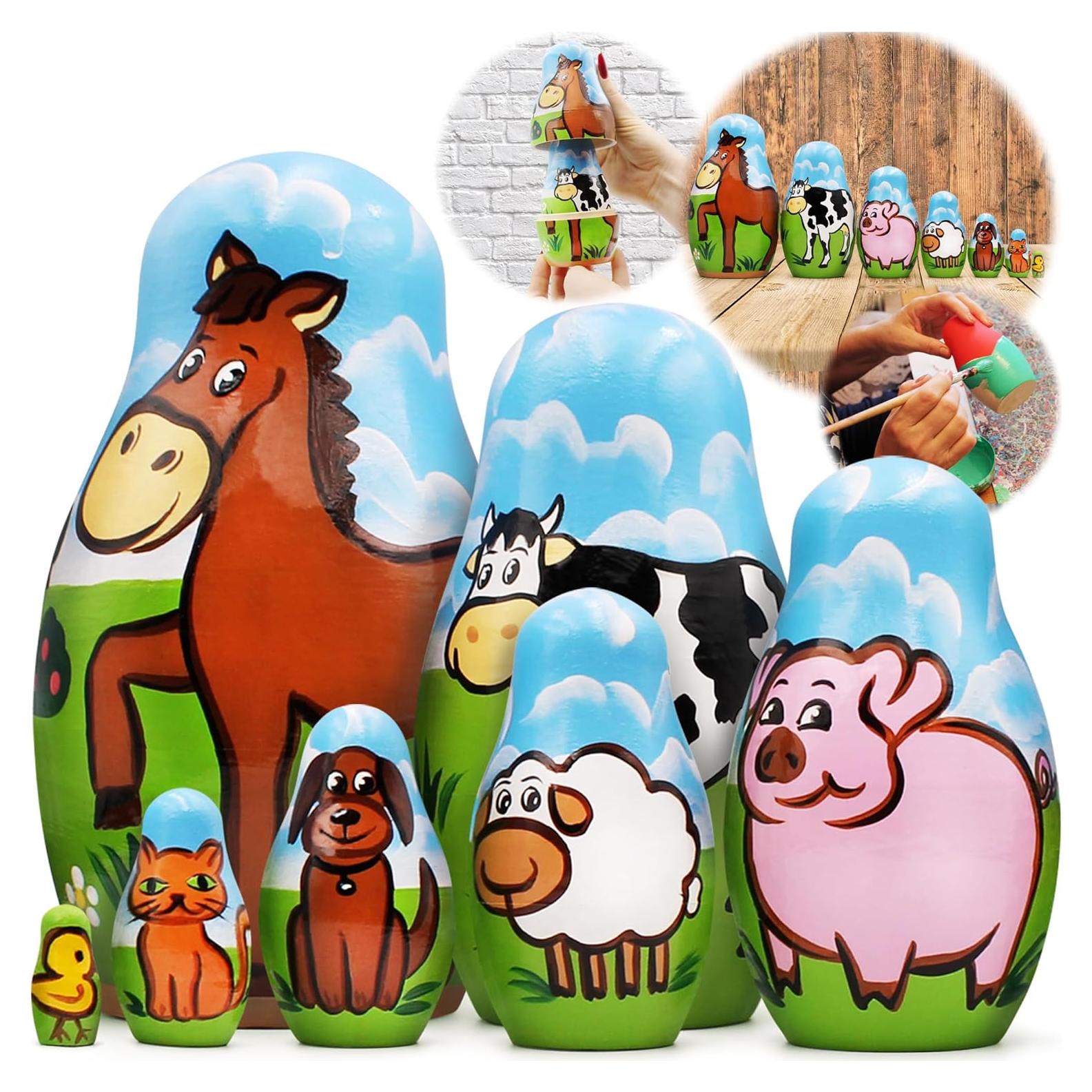Conjunto de Muñecas Matryoshka de Animales de Granja AEVVV 7 pcs