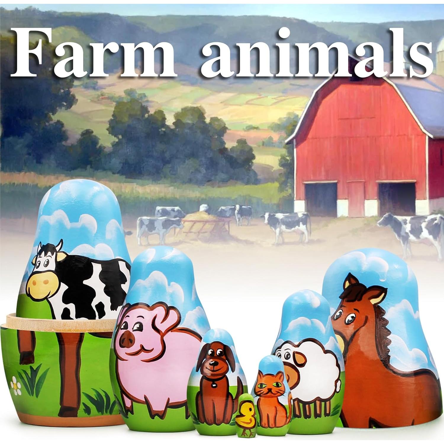 Conjunto de Muñecas Matryoshka de Animales de Granja AEVVV 7 pcs