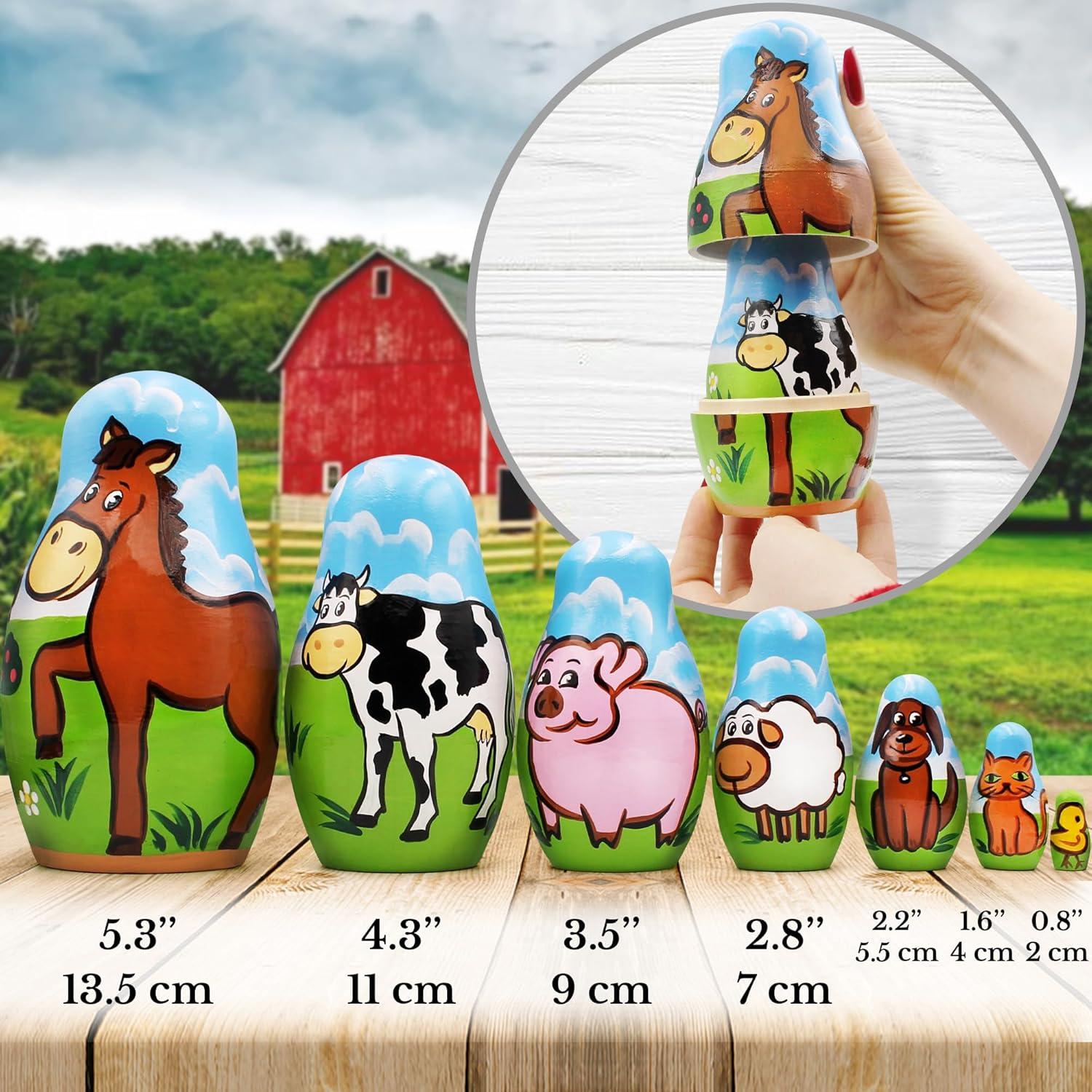 Conjunto de Muñecas Matryoshka de Animales de Granja AEVVV 7 pcs