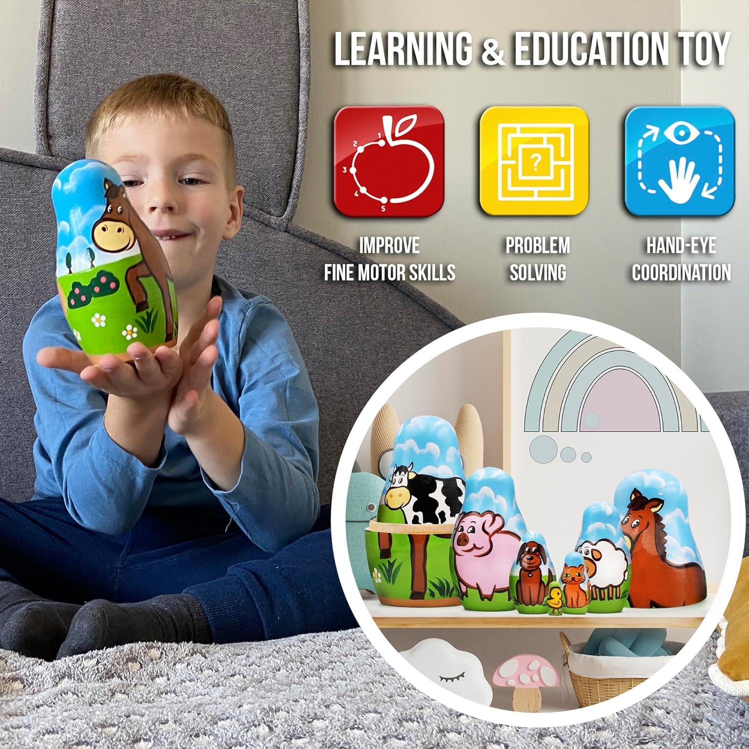 Conjunto de Muñecas Matryoshka de Animales de Granja AEVVV 7 pcs