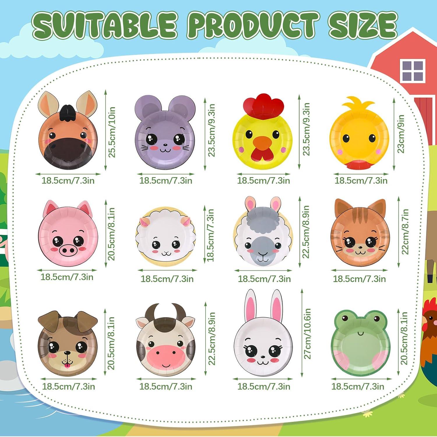 Platos de Papel Desechables Zhehao 120pcs 17.78cm Animales Granja