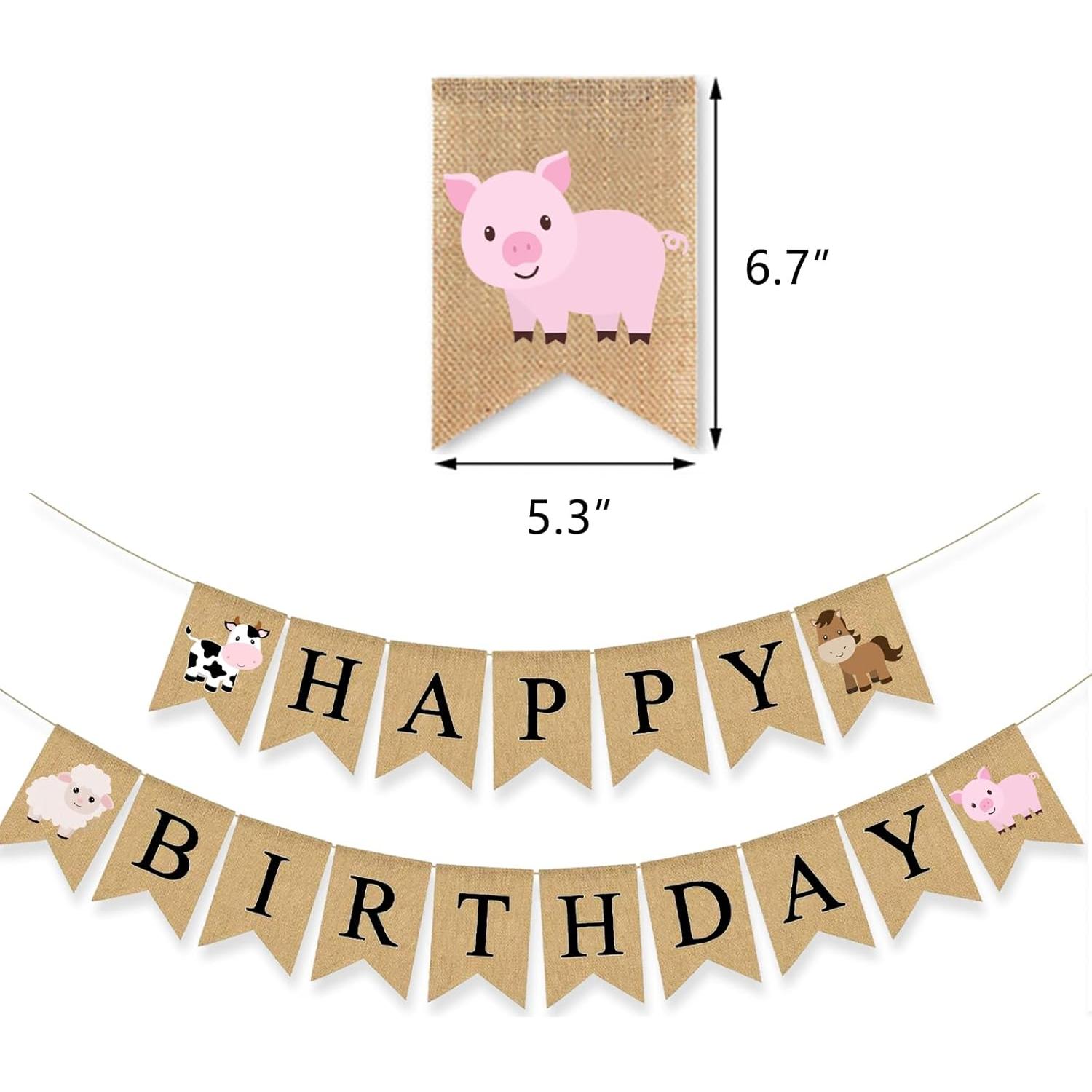 Banner de Cumpleaños de Animales de Granja Gankbite 17x13.5 cm