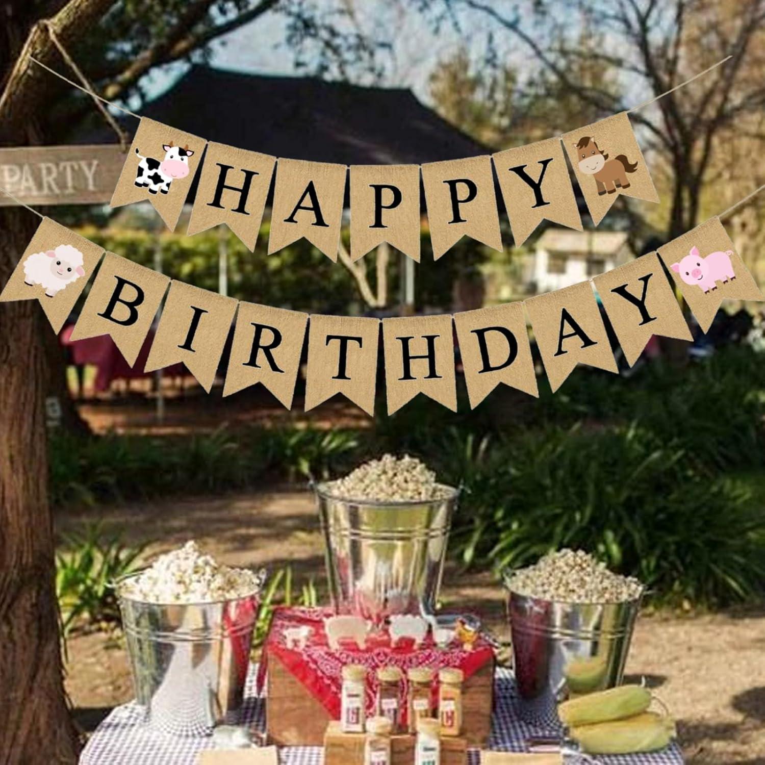 Banner de Cumpleaños de Animales de Granja Gankbite 17x13.5 cm