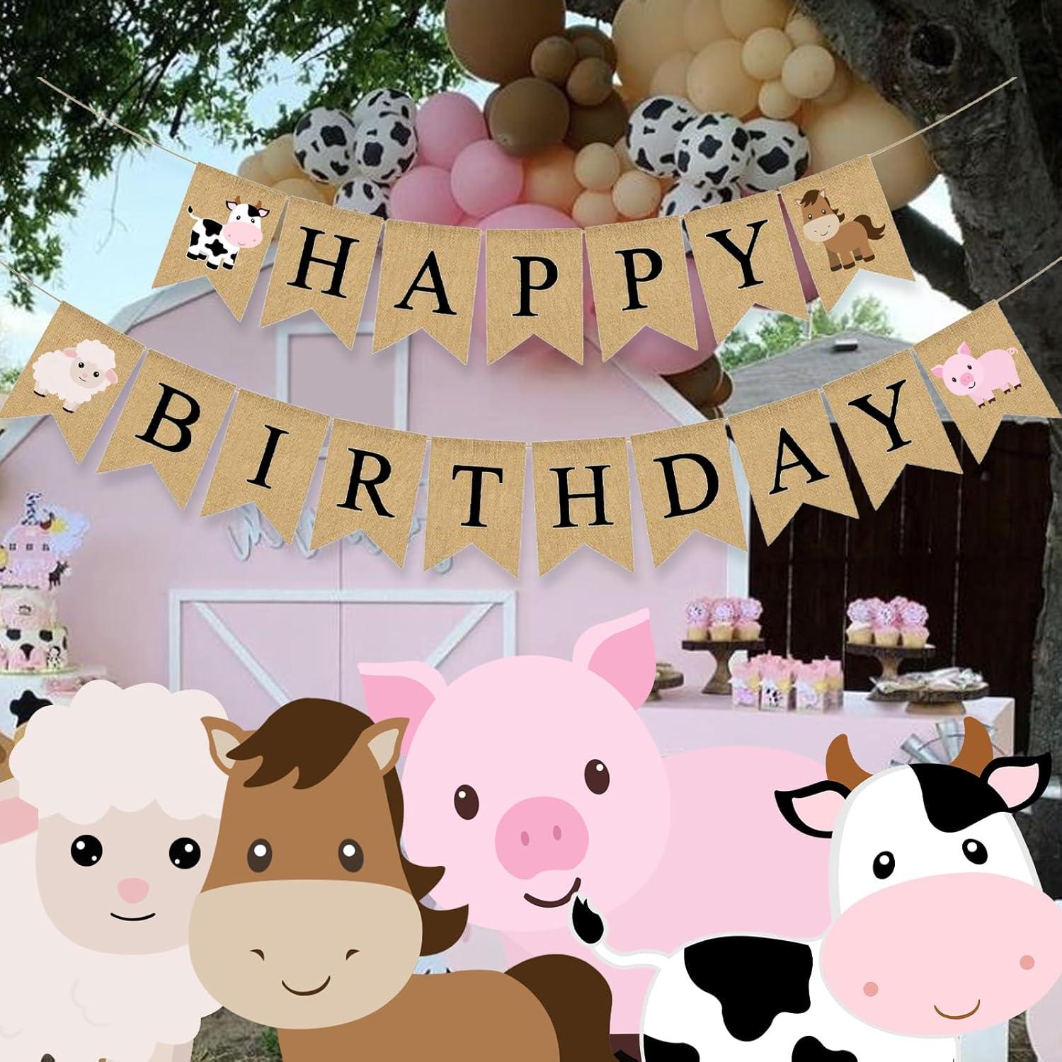 Banner de Cumpleaños de Animales de Granja Gankbite 17x13.5 cm