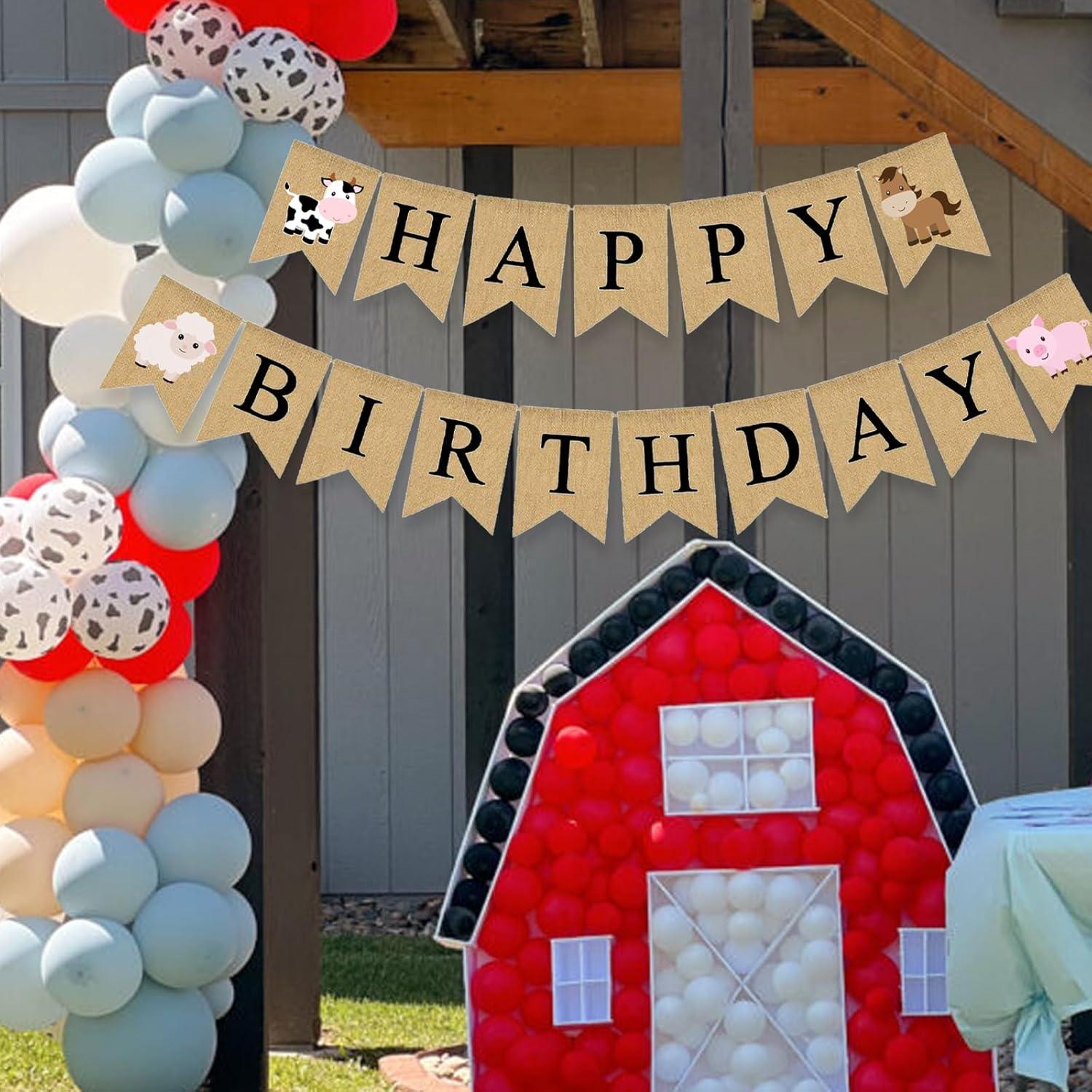 Banner de Cumpleaños de Animales de Granja Gankbite 17x13.5 cm