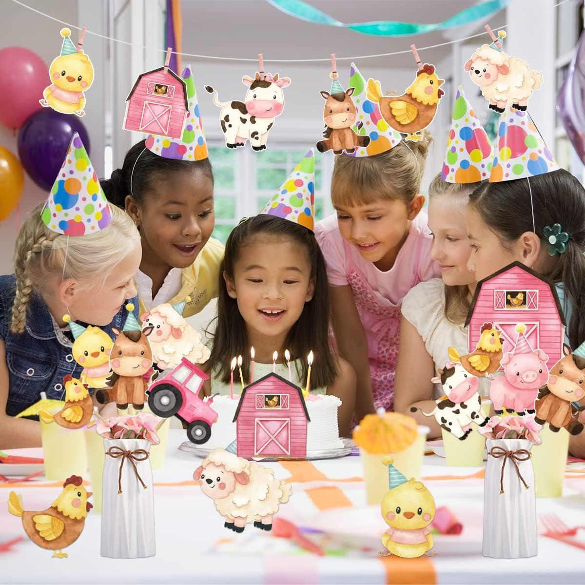 Palillos de Centro de Mesa Rosa Animales de Granja 24 Pcs