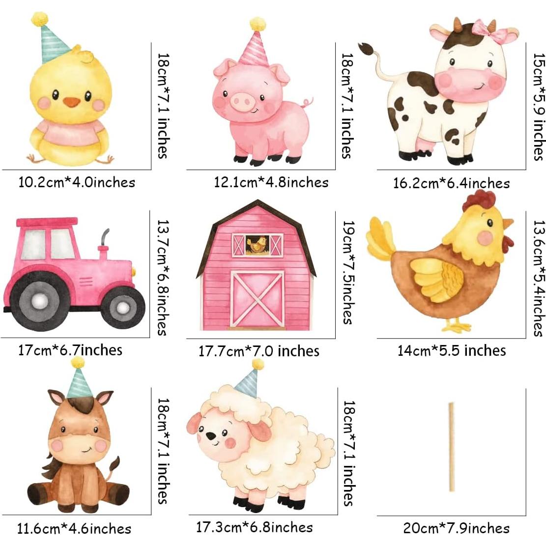 Palillos de Centro de Mesa Rosa Animales de Granja 24 Pcs