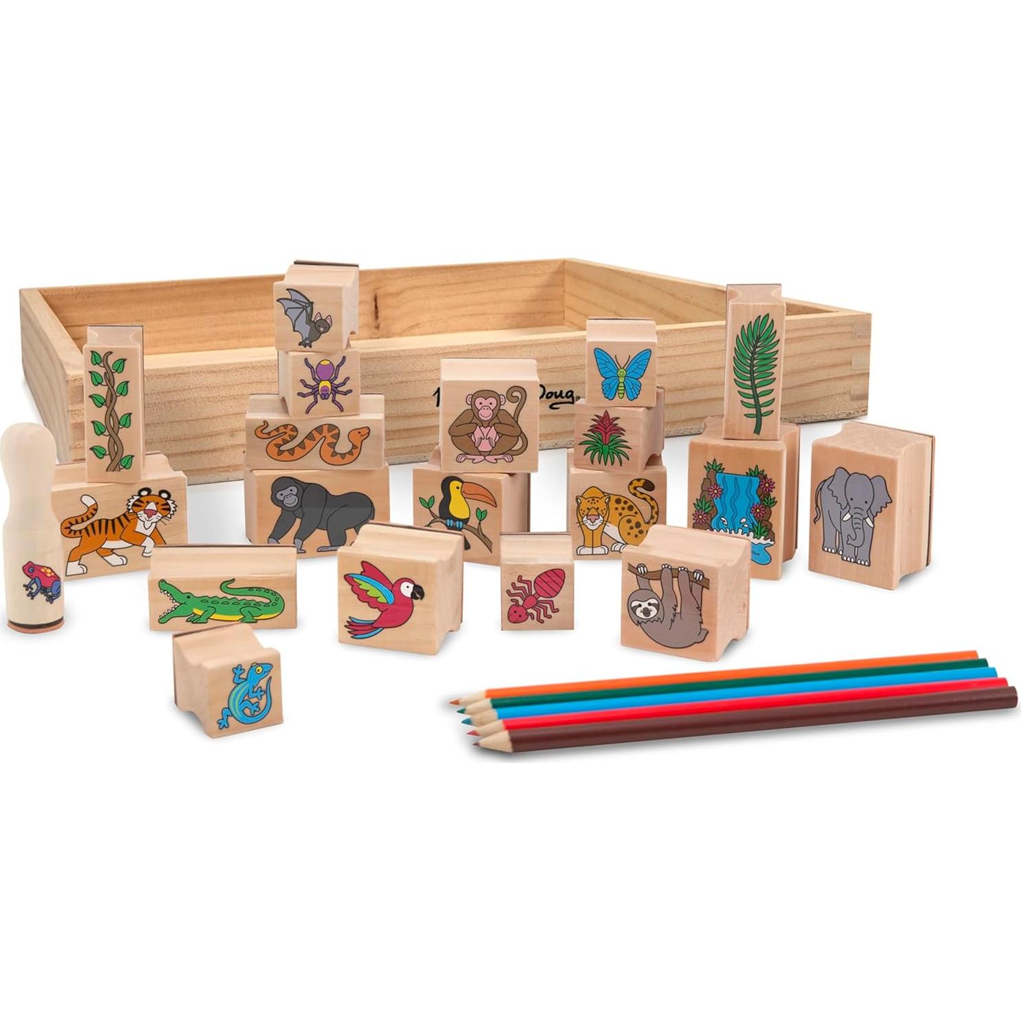 Juego de Sellos Melissa & Doug Selva - 20 Sellos de Madera