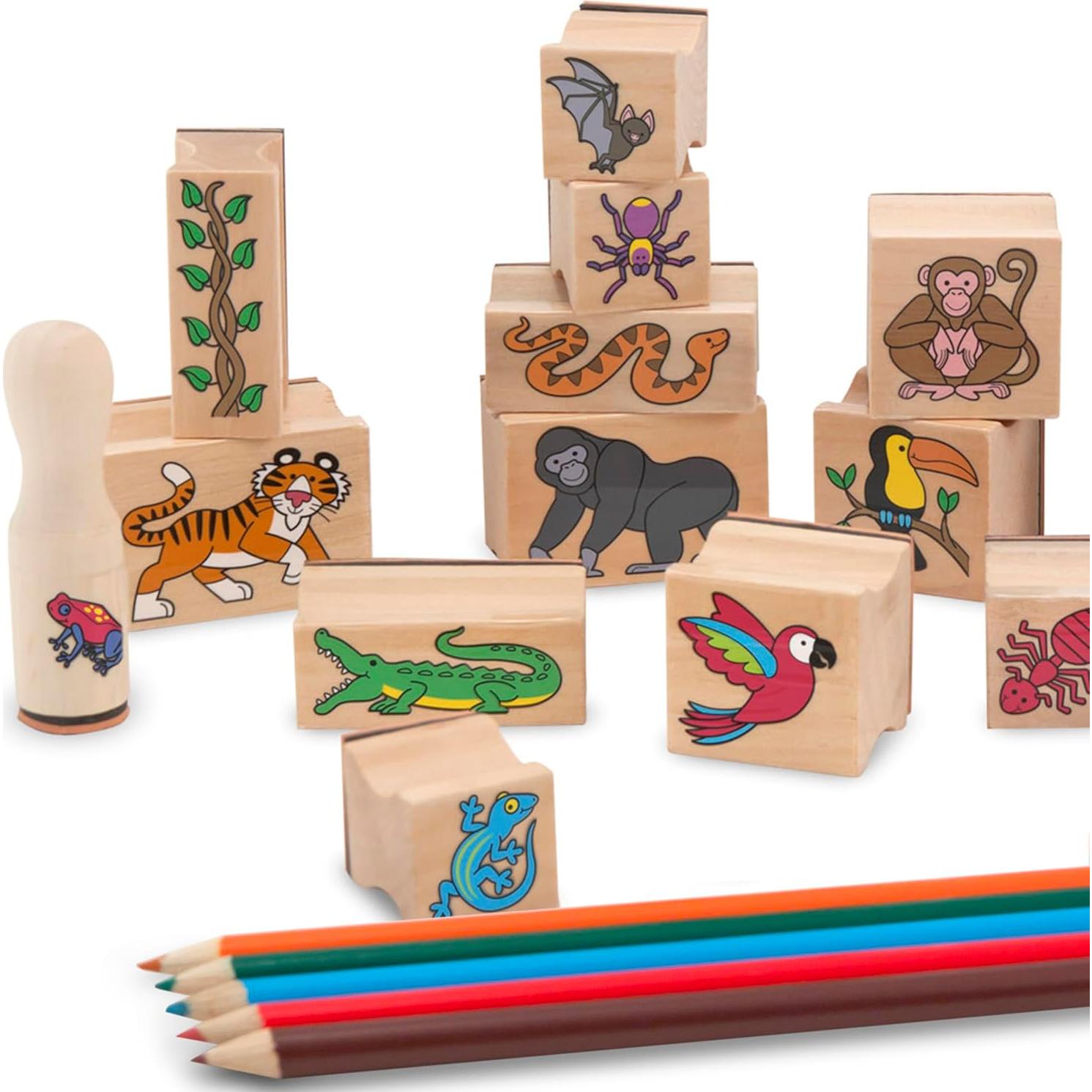 Juego de Sellos Melissa & Doug Selva - 20 Sellos de Madera