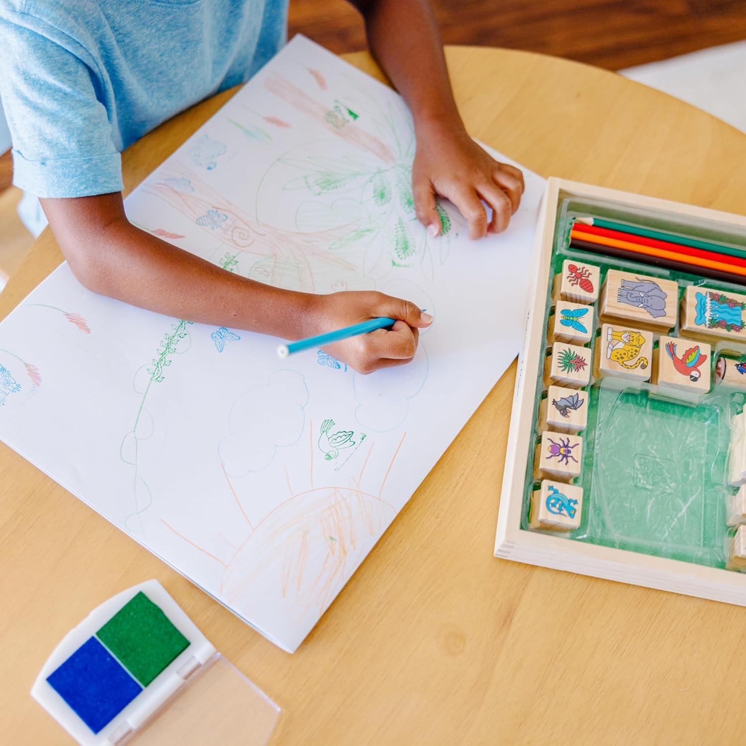 Juego de Sellos Melissa & Doug Selva - 20 Sellos de Madera