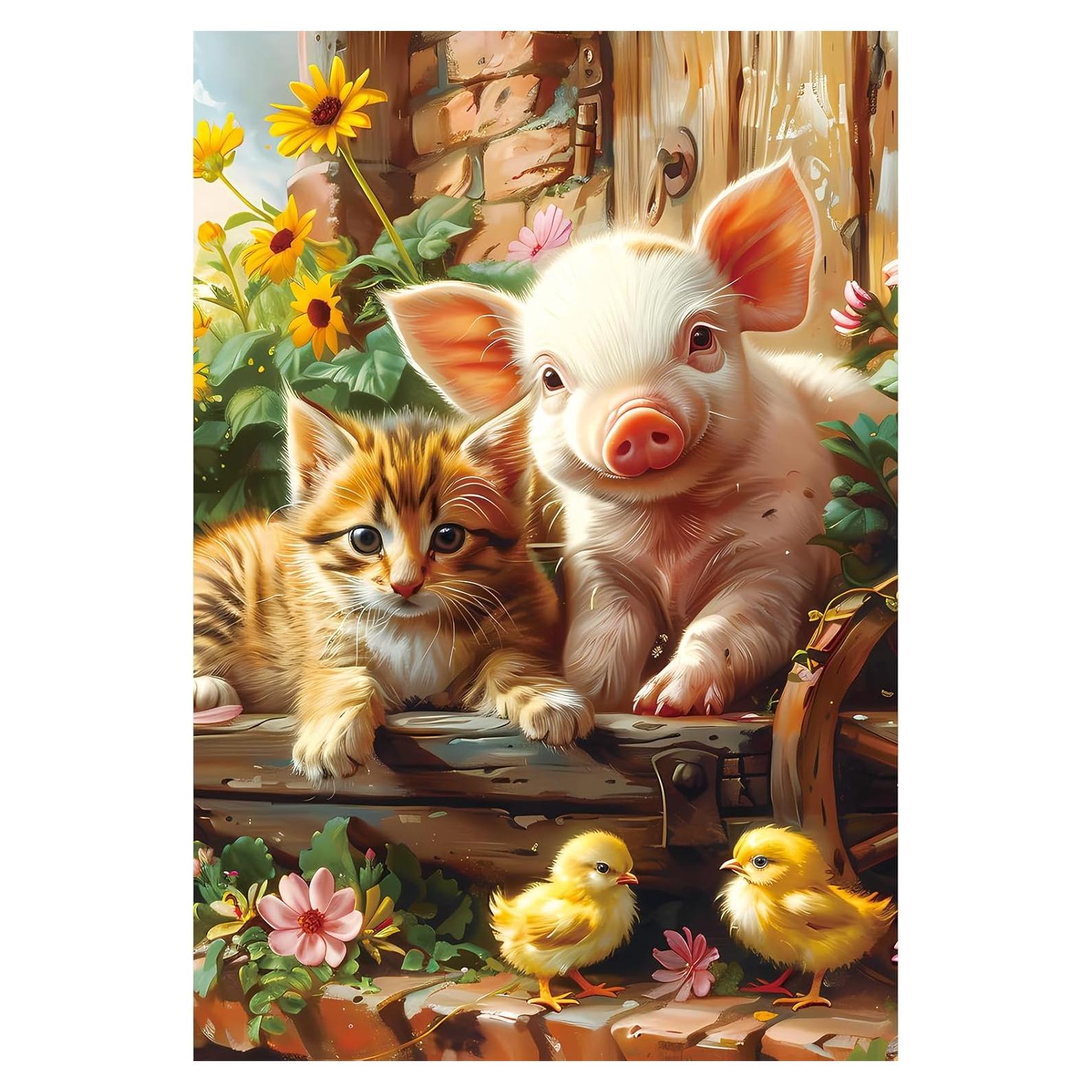 100 Piece Puzzles for Kids Ages 4-8, Cat Pig Kids Puzzles 100 Piece Ages 4-6 6-8 8-10 Animal Floor Jigsaw Puzzle Educational Puzzle Toys Preschool Birthday Gifts for Boys and Girls