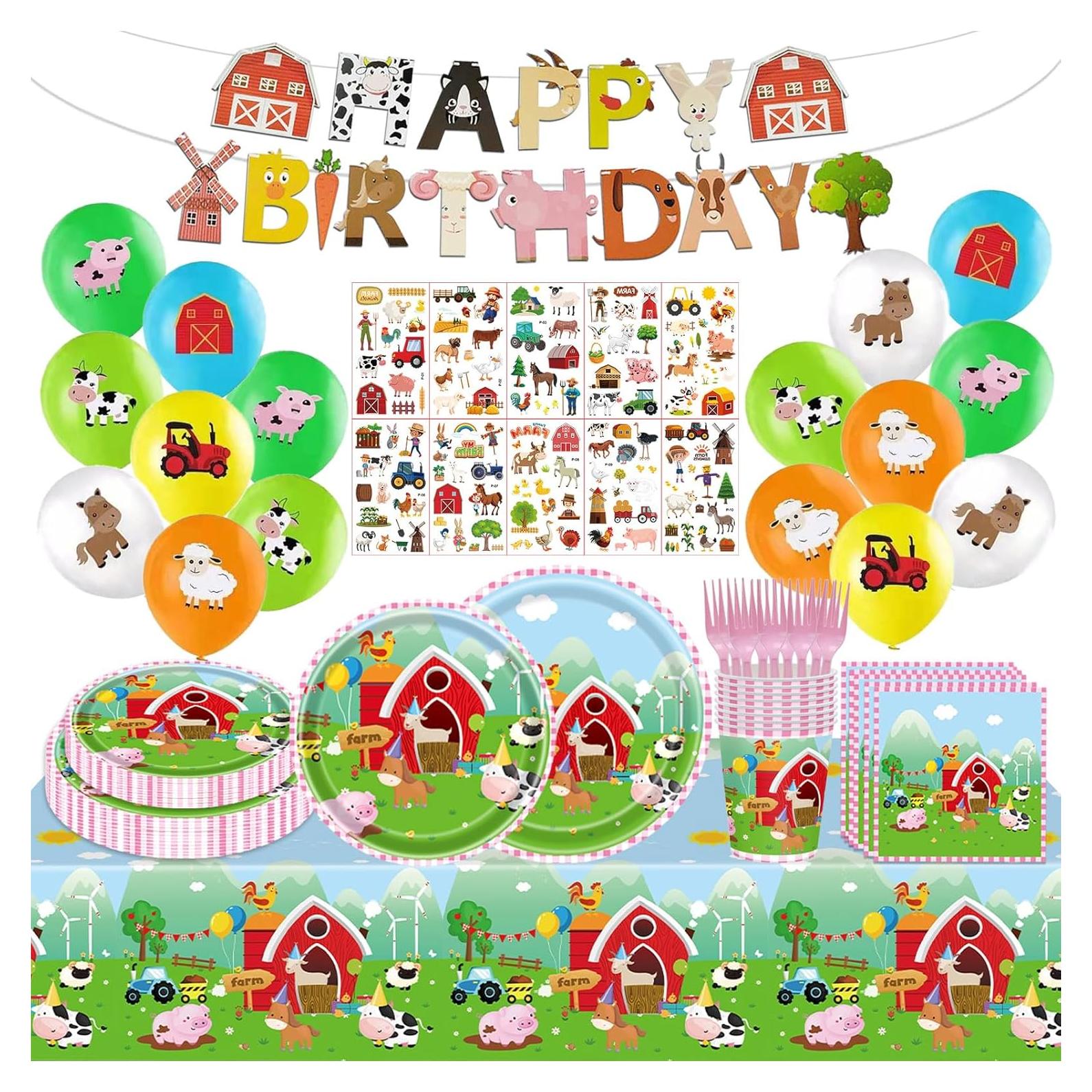 Juego de Suministros de Fiesta de Cumpleaños Animales de Granja 108 Piezas
