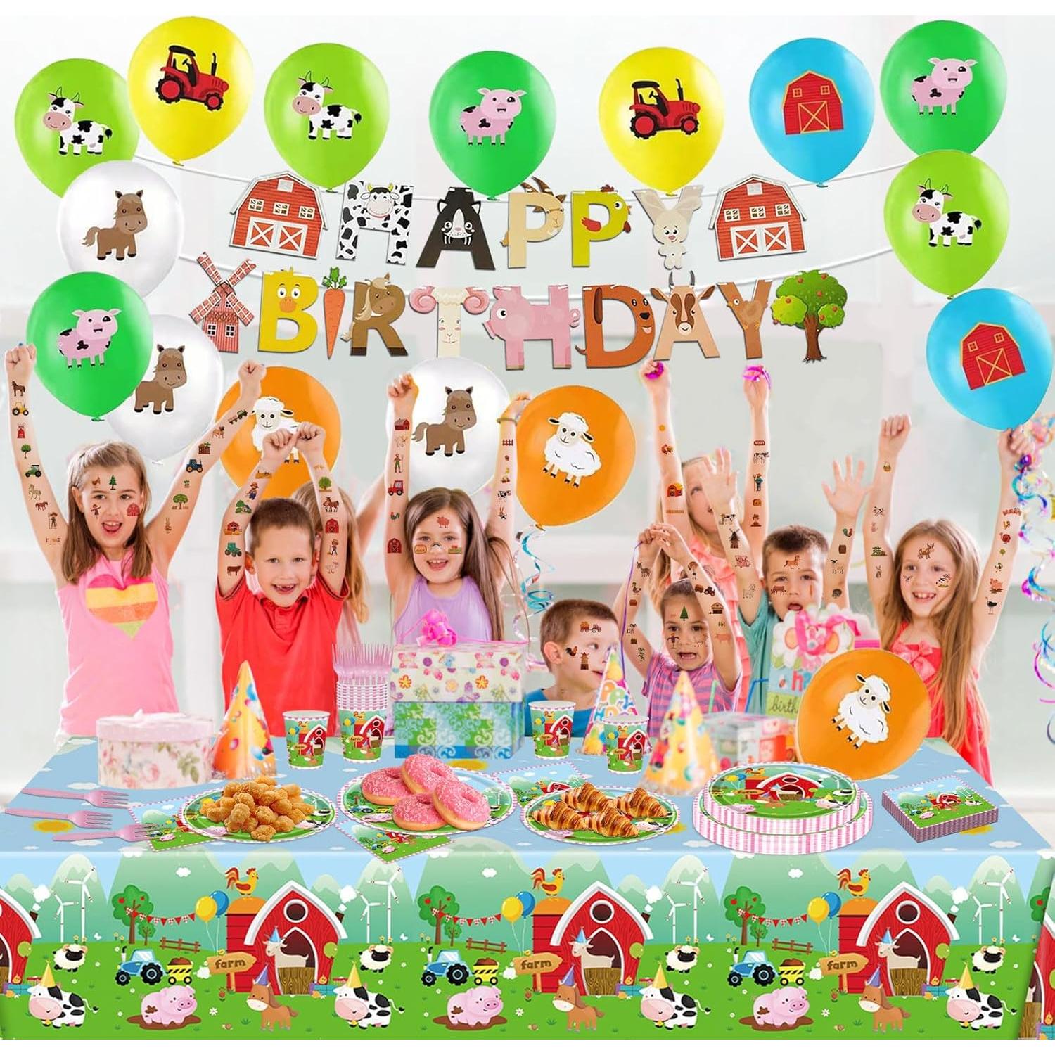 Juego de Suministros de Fiesta de Cumpleaños Animales de Granja 108 Piezas