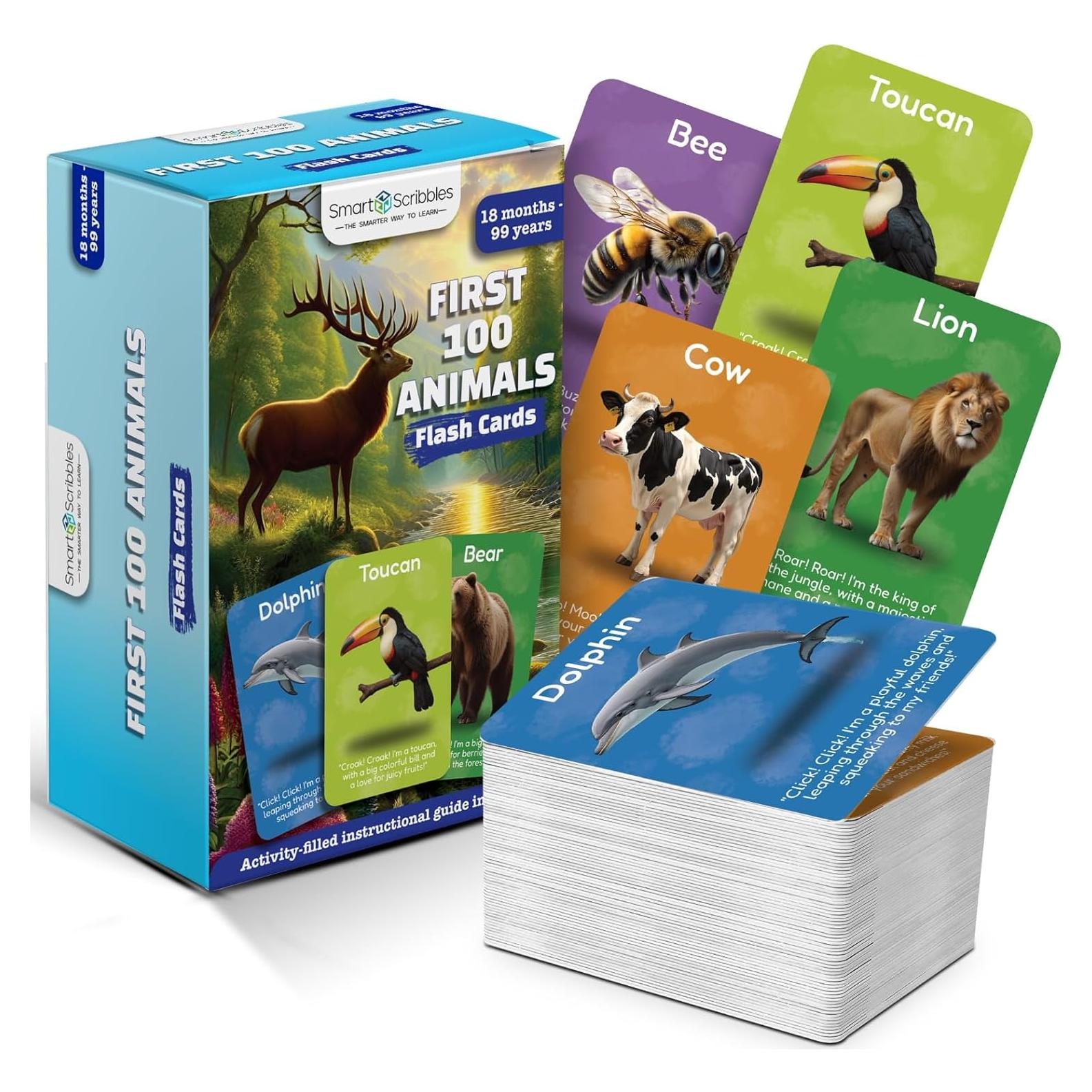 Tarjetas de Memoria Gruesas Smart Scribbles - Primeros 100 Animales