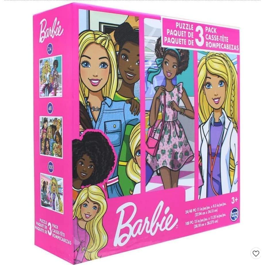 Conjunto de Rompecabezas Barbie 24, 48 y 100 Piezas con Stickers