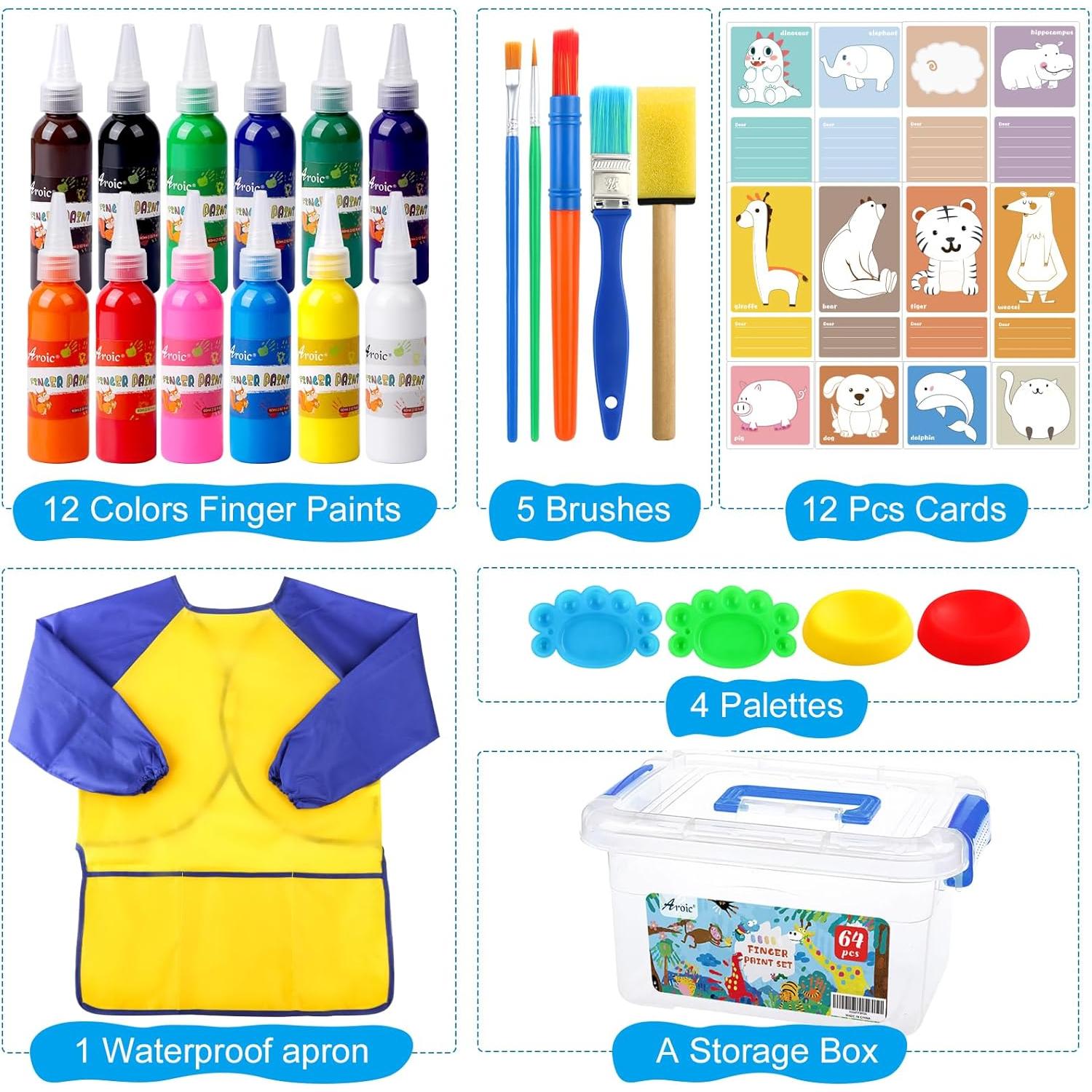 Set de Pintura Lavable AROIC 64 Piezas para Niños 1-3 Años