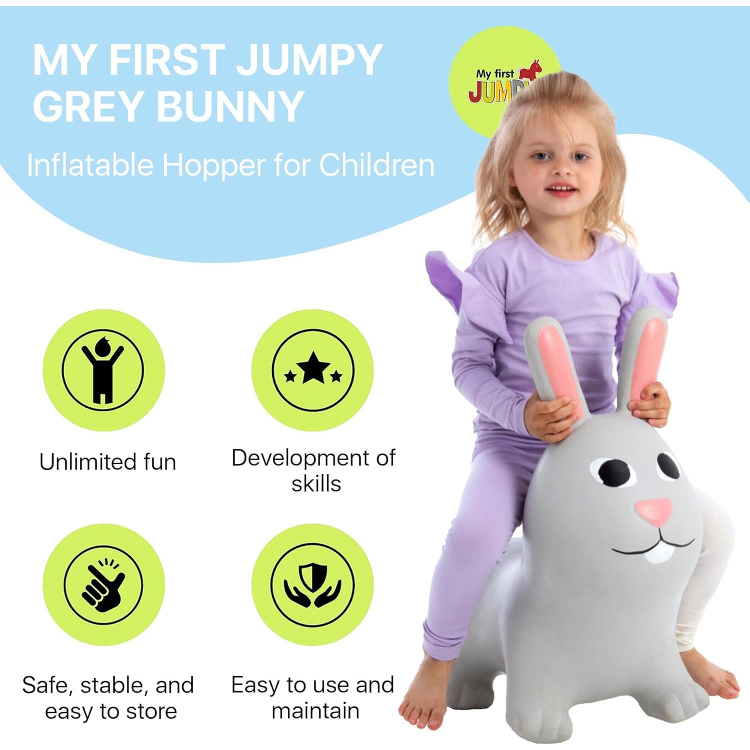 Rebotador Jumpy Conejo Gris - Juguete Inflable para Niños 1-3 Años