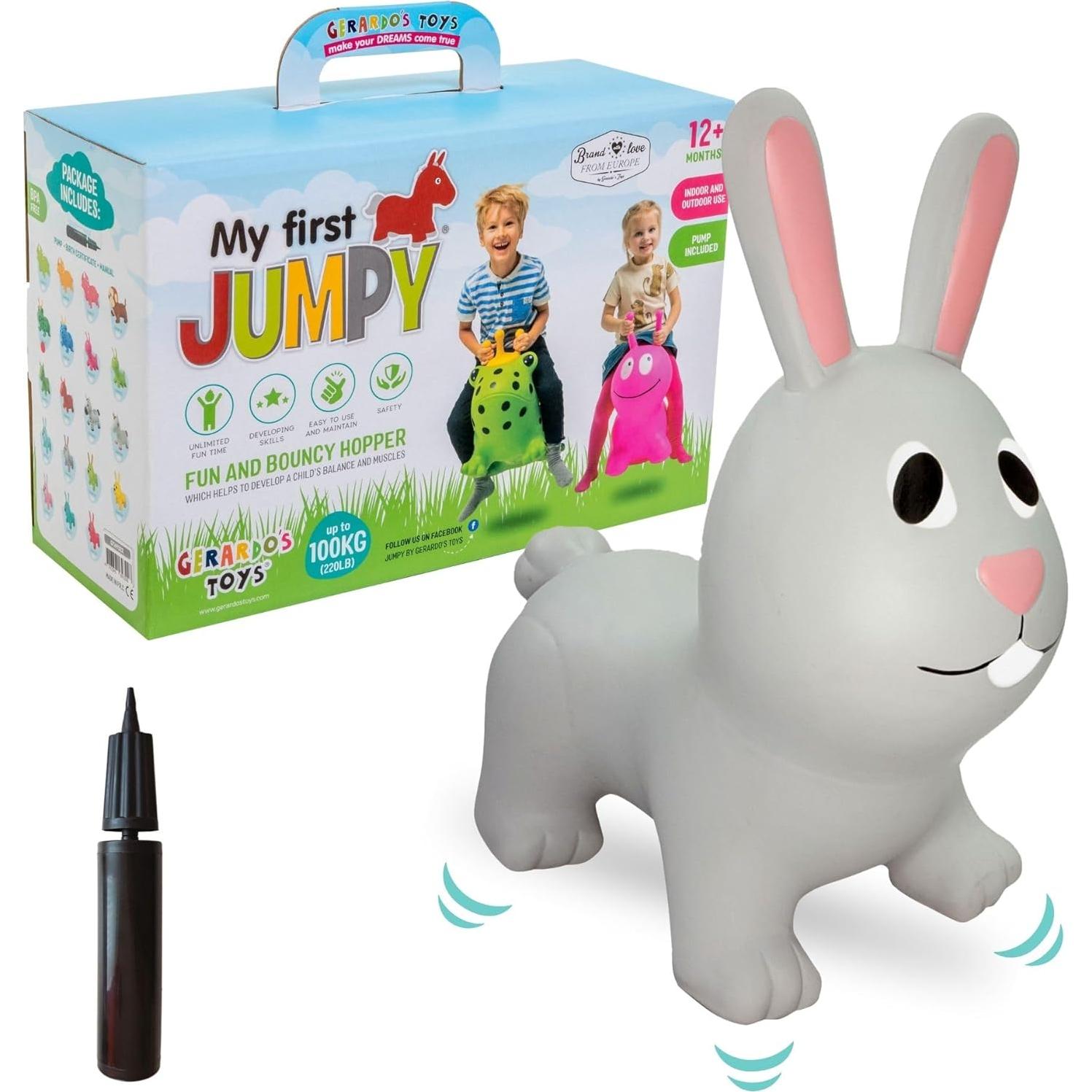 Rebotador Jumpy Conejo Gris - Juguete Inflable para Niños 1-3 Años