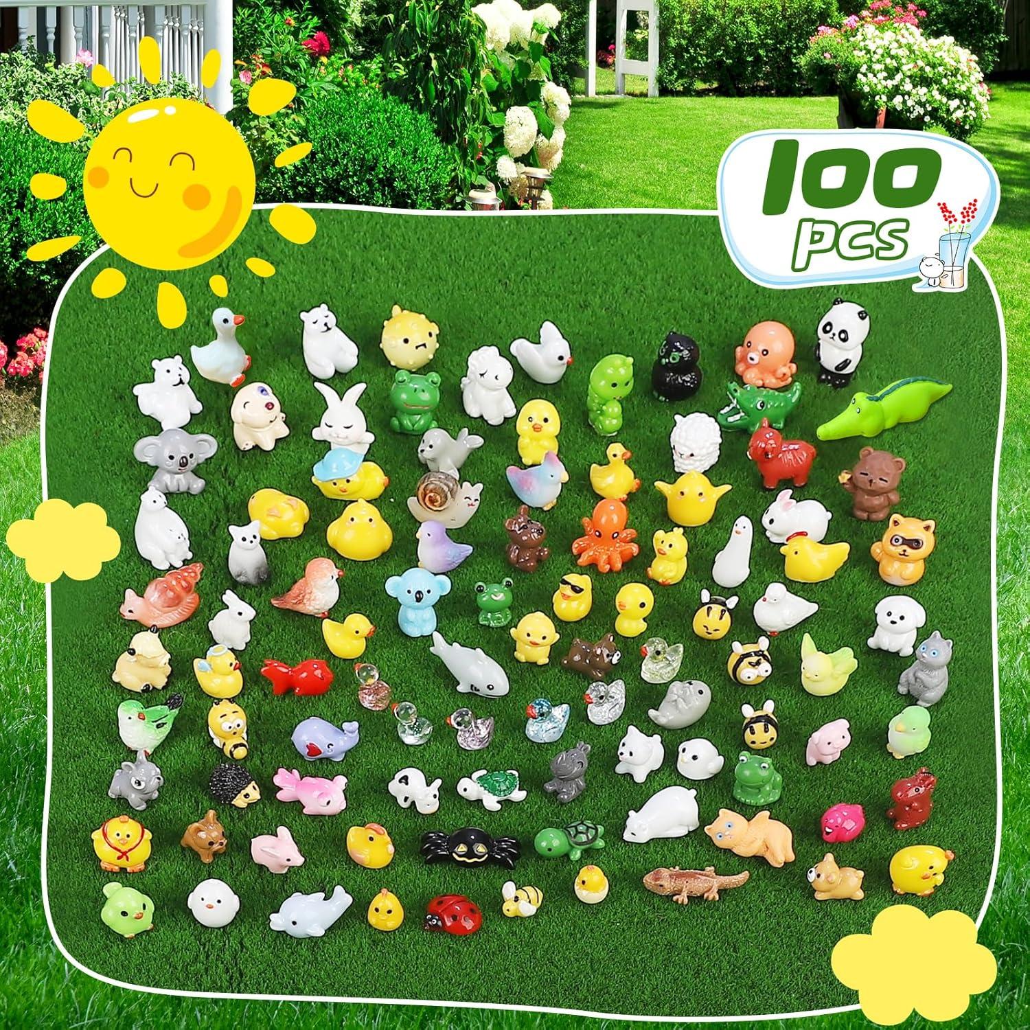 100 Mini Animales de Resina DWWPOO para Jardín y Manualidades