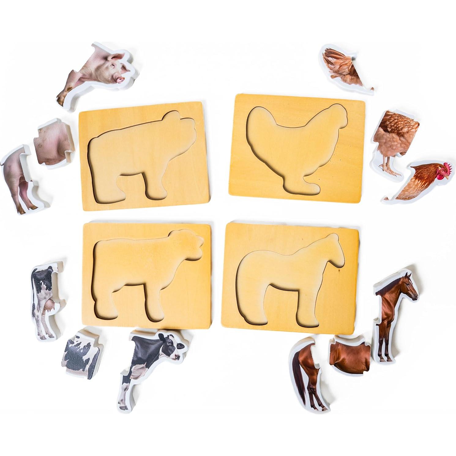 Rompecabezas de Animales de Granja Montessori 3 Piezas - Montessori & Me