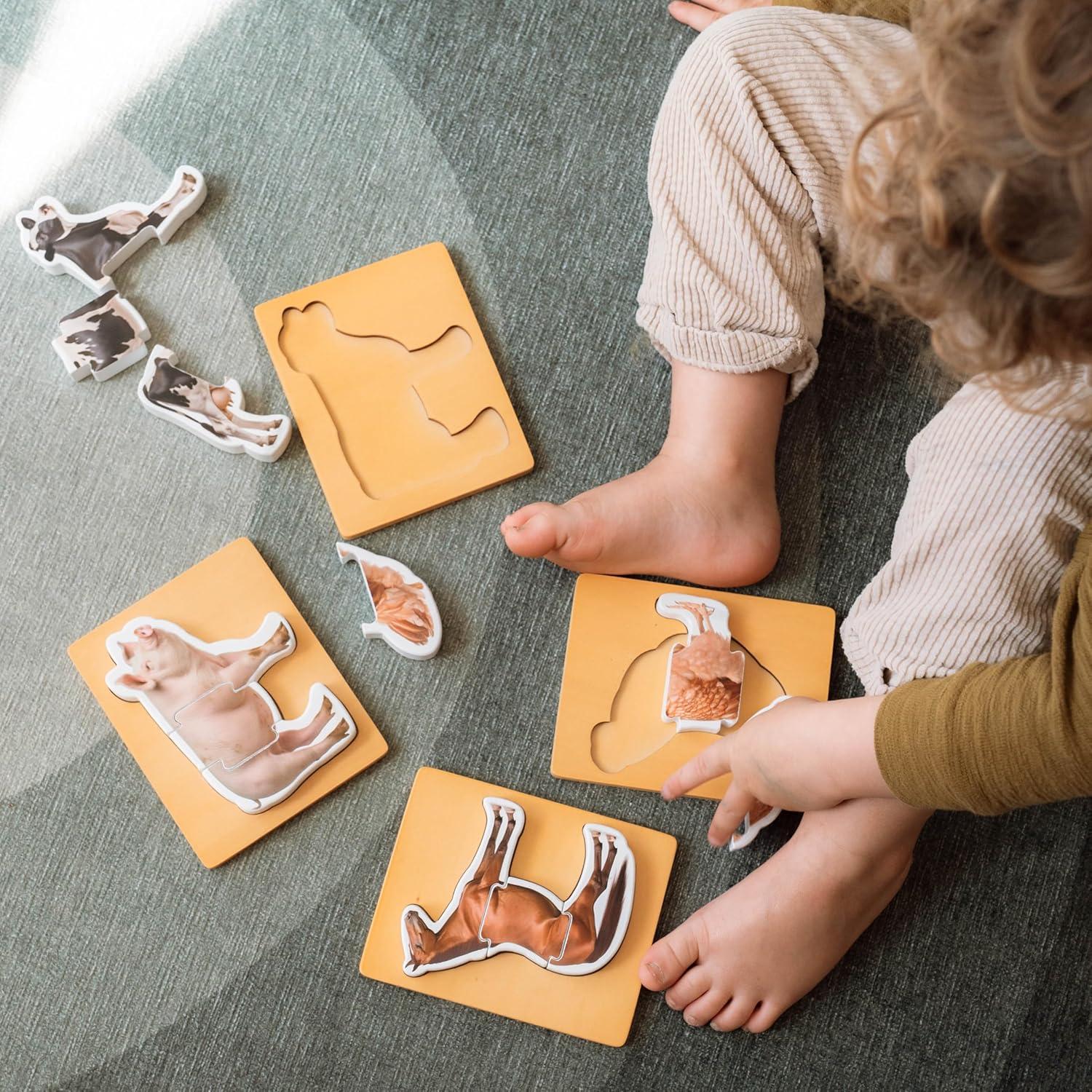 Rompecabezas de Animales de Granja Montessori 3 Piezas - Montessori & Me