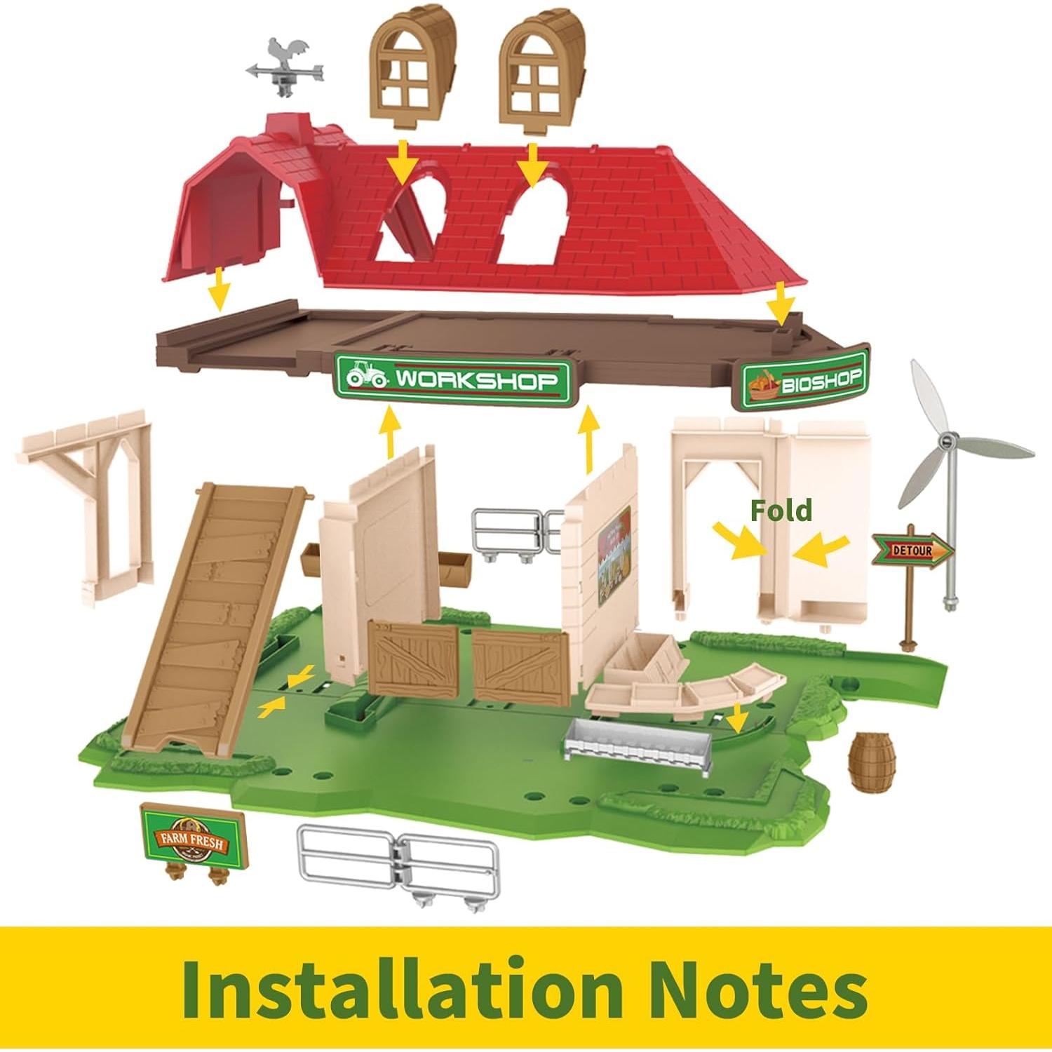 Casa de Granja Roja Oriate con Tractor y Animales 39x35cm