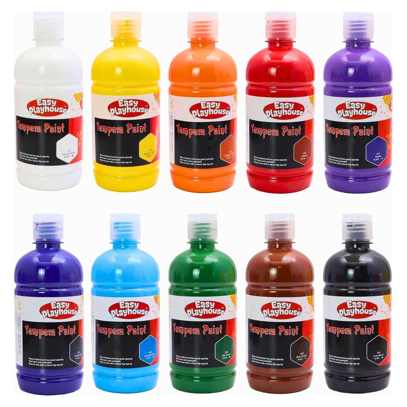 Set de 10 Pinturas Tempera Lavables Easy Playhouse 500ml