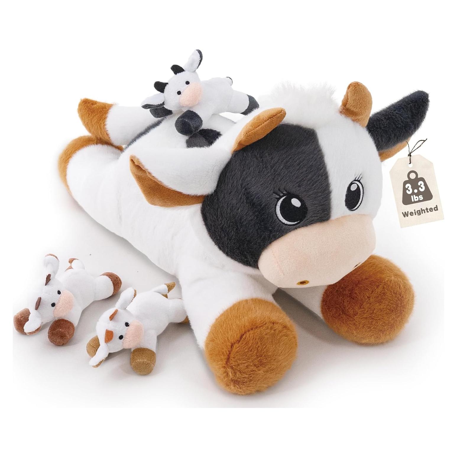 Conjunto de Peluches de Vaca Mamá con Terneros 50cm 1.5kg