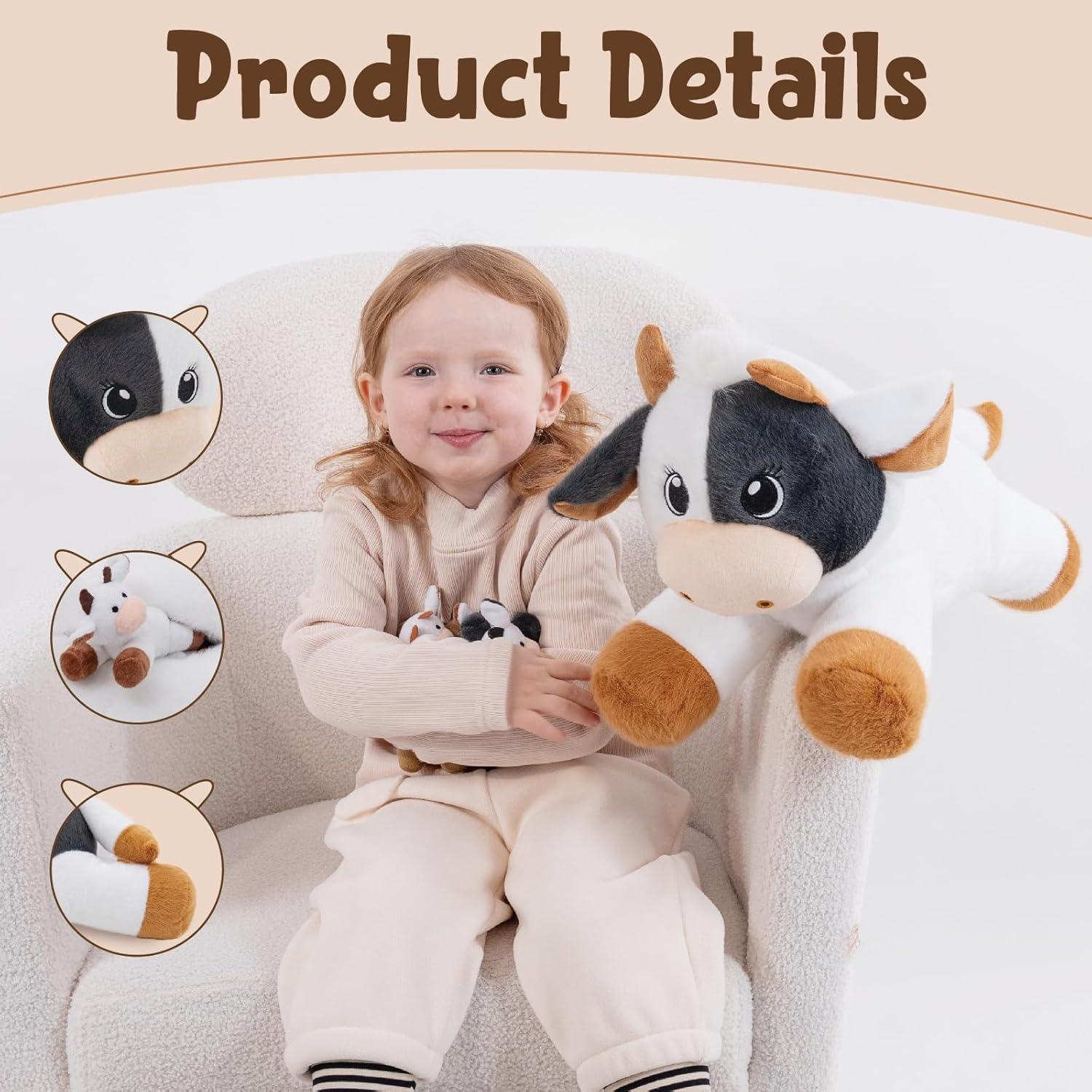 Conjunto de Peluches de Vaca Mamá con Terneros 50cm 1.5kg