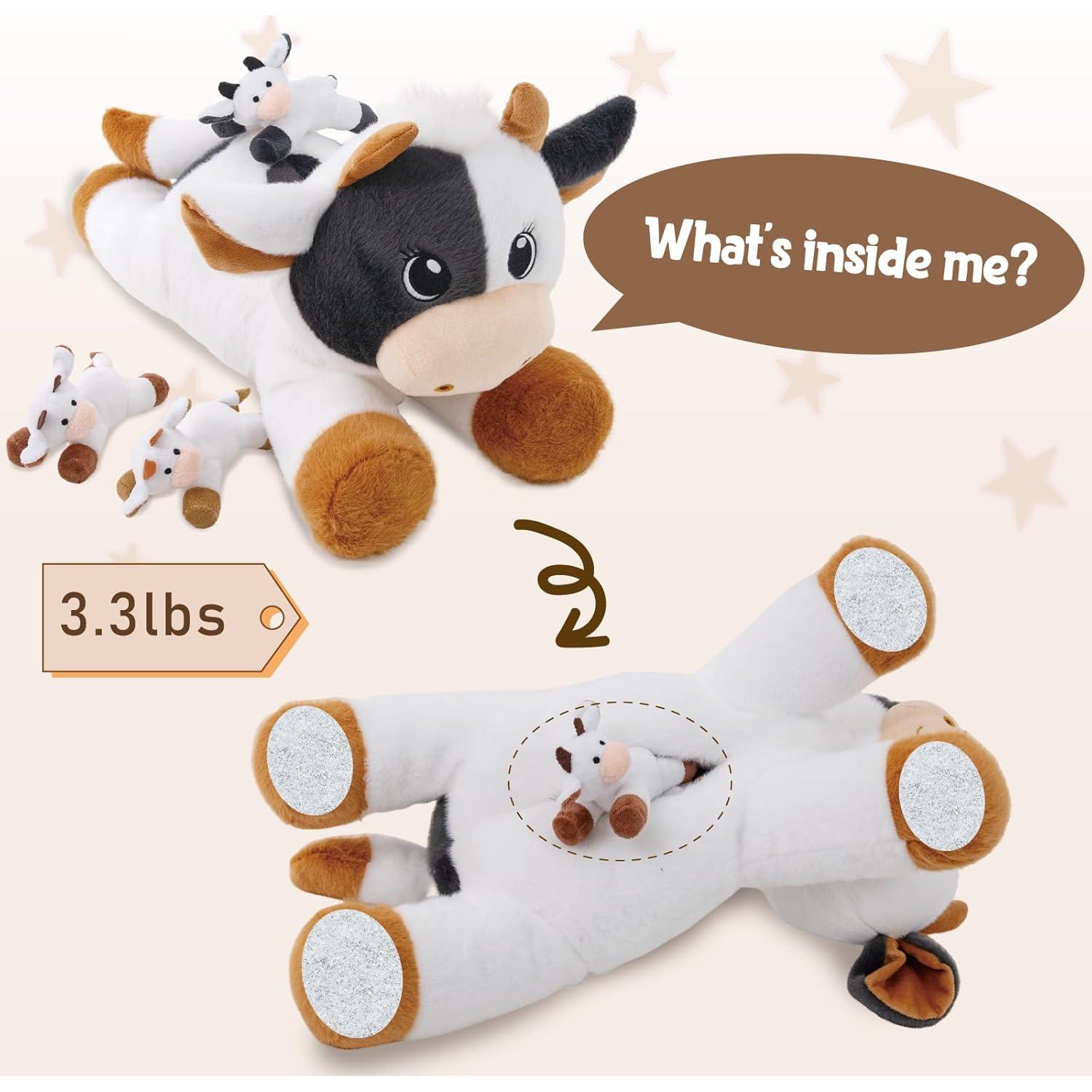 Conjunto de Peluches de Vaca Mamá con Terneros 50cm 1.5kg