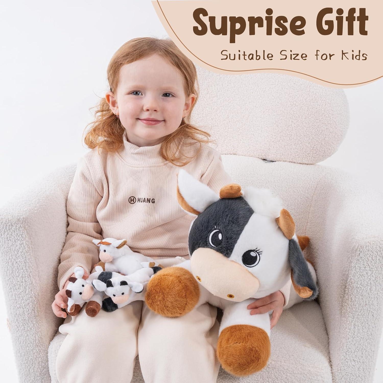 Conjunto de Peluches de Vaca Mamá con Terneros 50cm 1.5kg