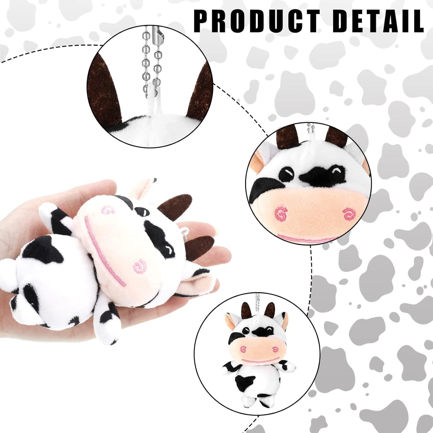 12 Llaveros de Vaca de Peluche Hungdao 11.5 cm Kawaii