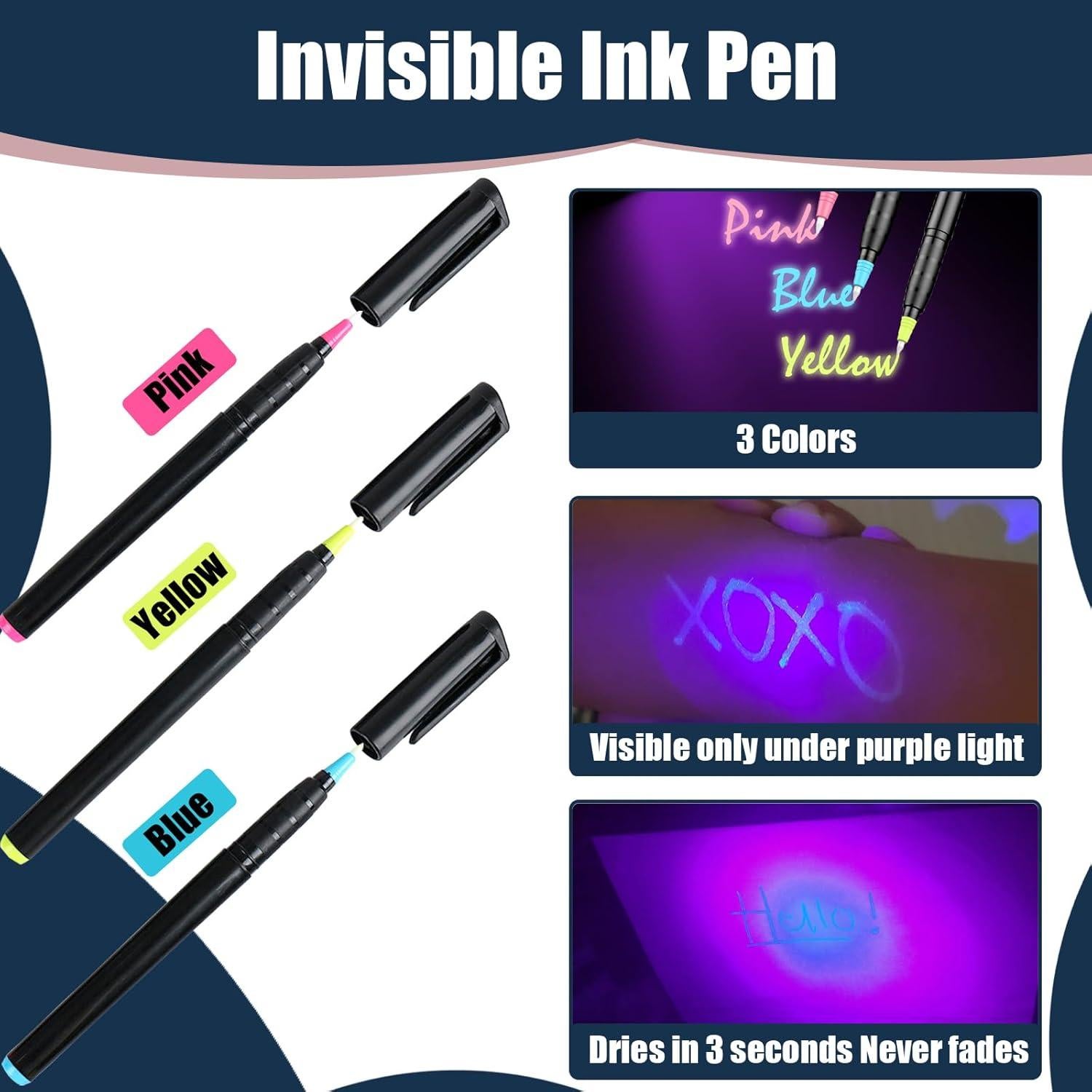 Bolígrafos de Tinta Invisible con Luz UV KLUMUKE - 3 Piezas