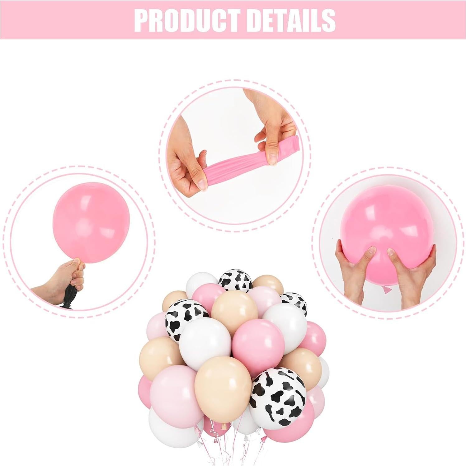 Globos de látex estampado de vaca rosa pastel - 50 piezas