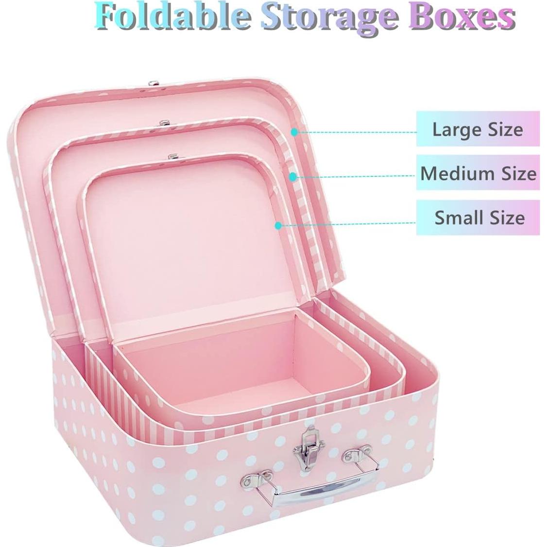 Juego de 3 Maletas de Cartón Amedoo Puntos y Rayas Rosas