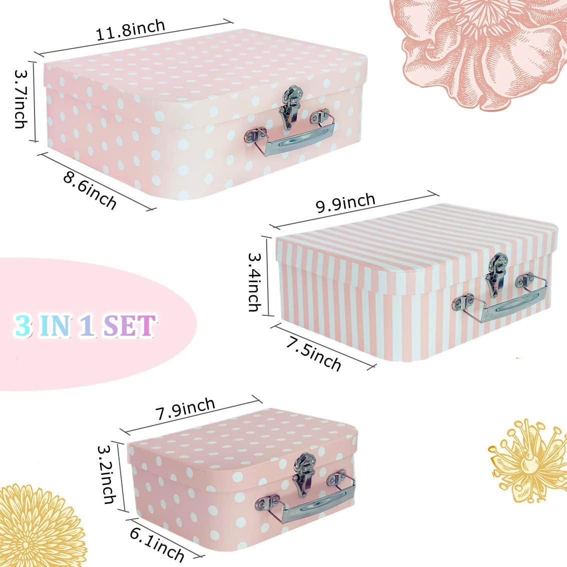 Juego de 3 Maletas de Cartón Amedoo Puntos y Rayas Rosas