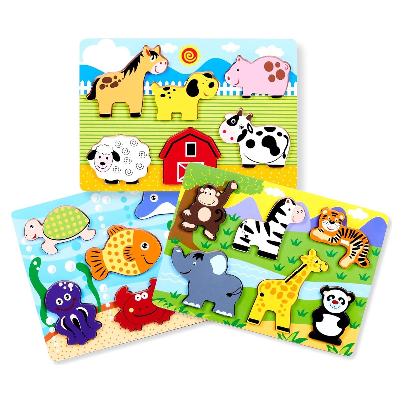 Rompecabezas Chunky de Madera ExploratoY - Animales 3D para Niños