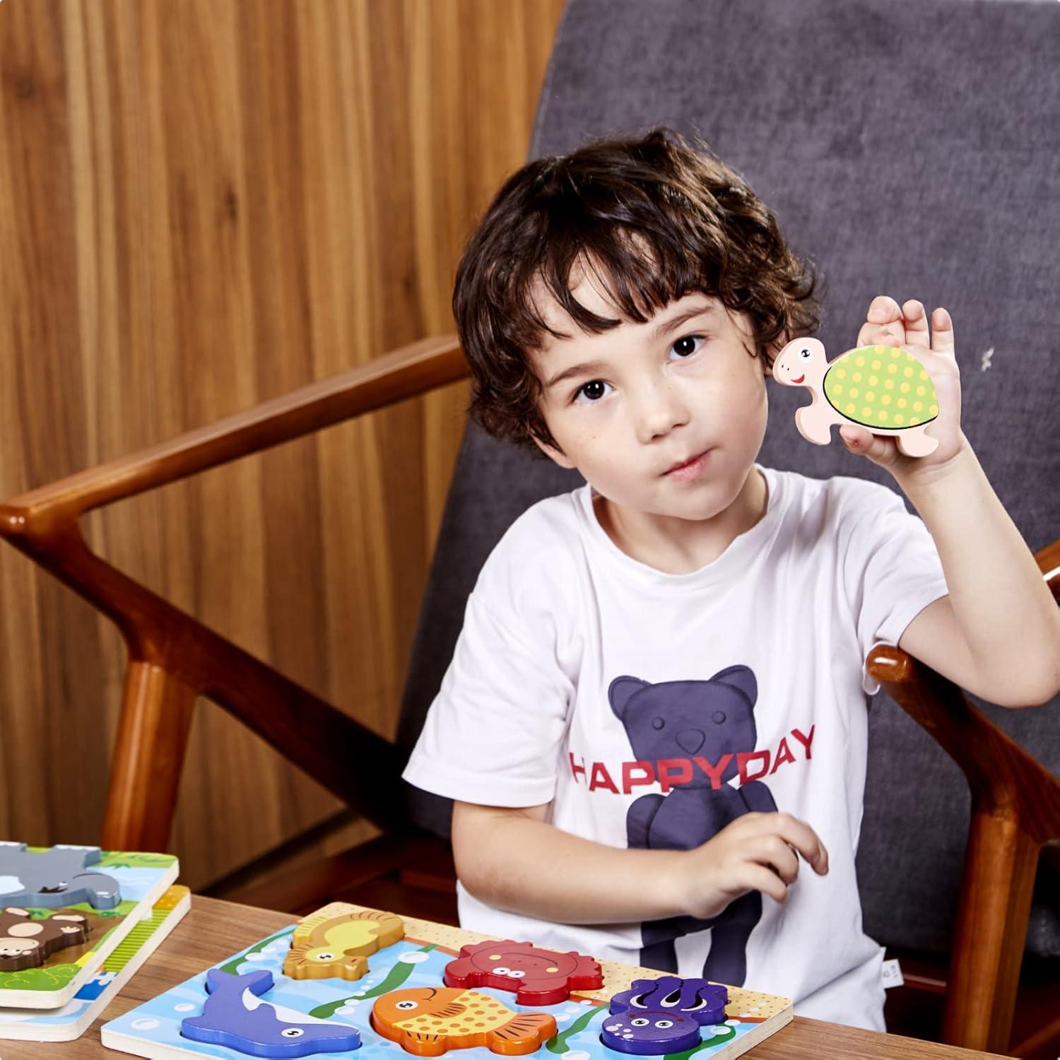 Rompecabezas Chunky de Madera ExploratoY - Animales 3D para Niños