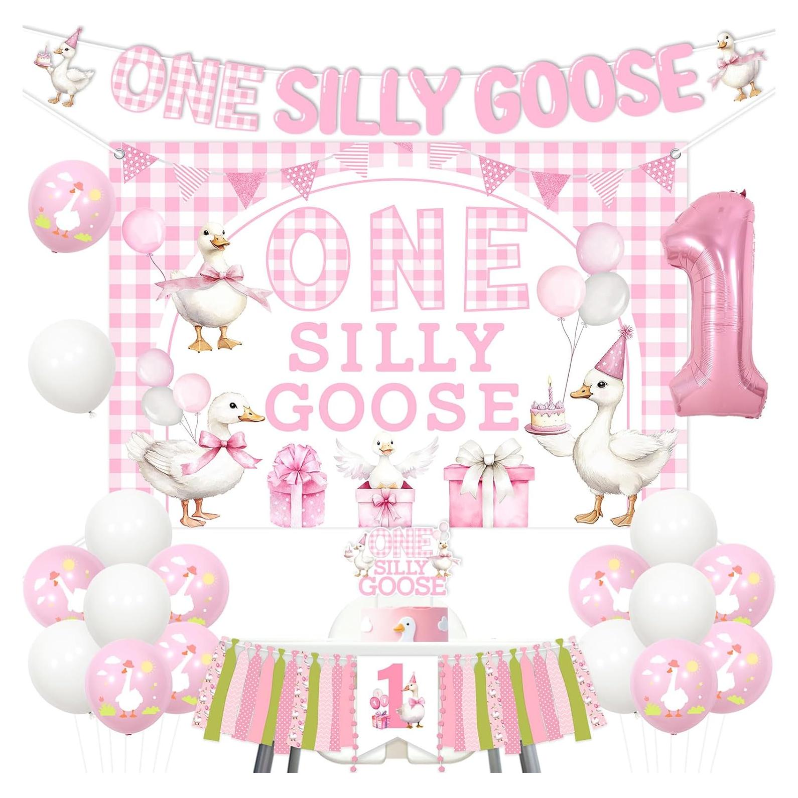 Decoración de Primer Cumpleaños Ganso Tonto Rosa Wonmelody