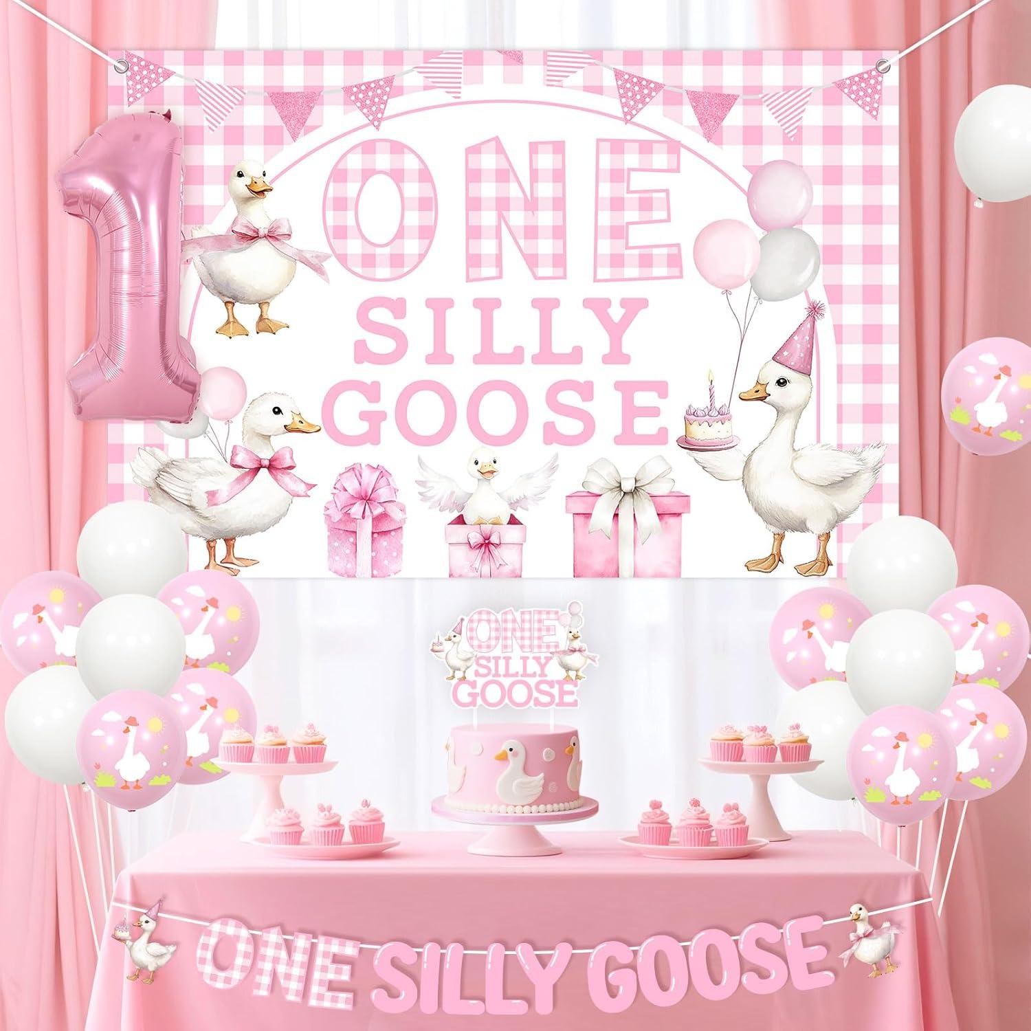 Decoración de Primer Cumpleaños Ganso Tonto Rosa Wonmelody