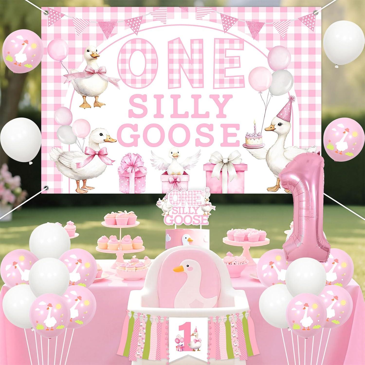 Decoración de Primer Cumpleaños Ganso Tonto Rosa Wonmelody