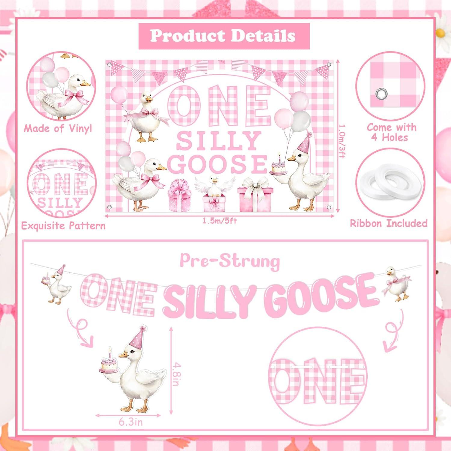 Decoración de Primer Cumpleaños Ganso Tonto Rosa Wonmelody