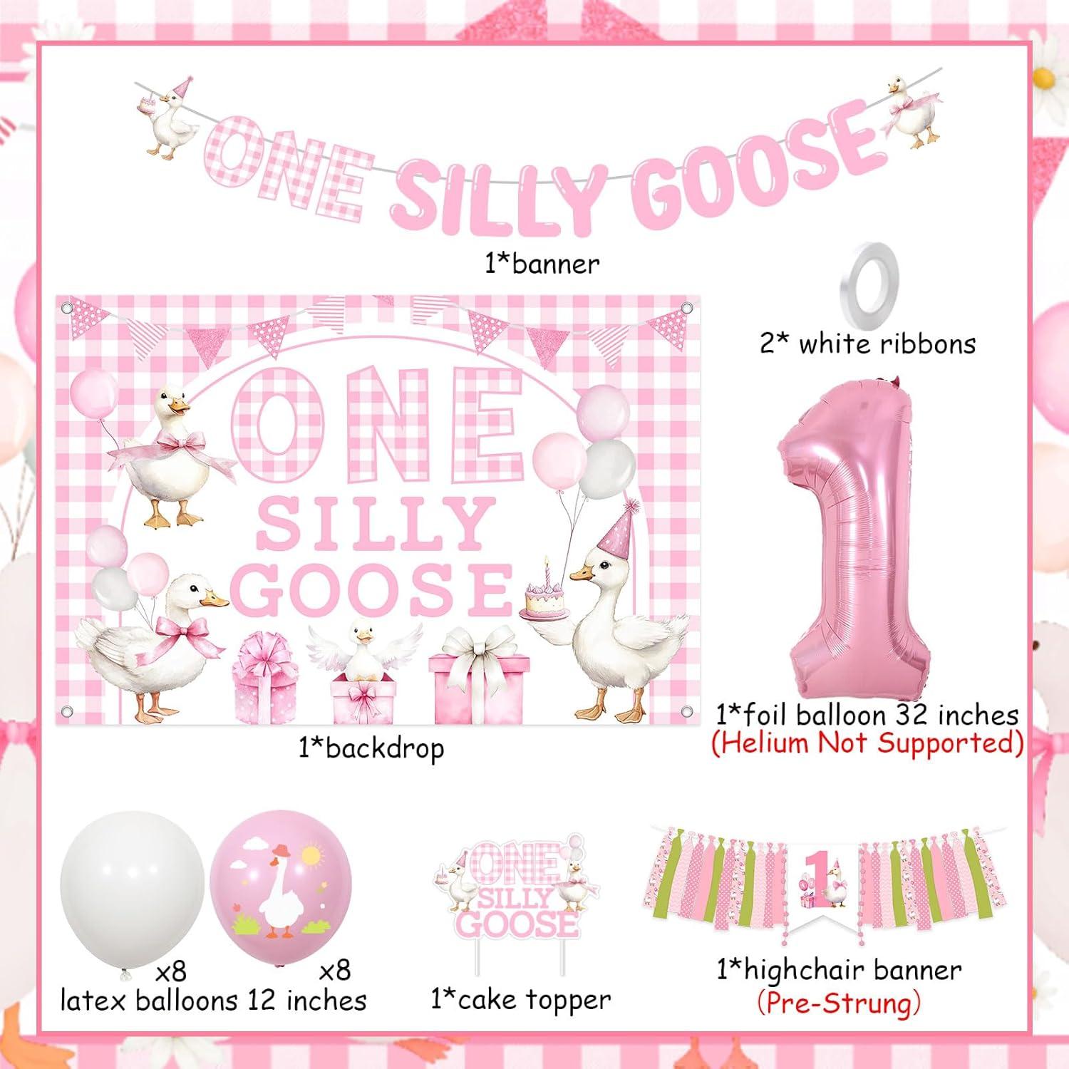 Decoración de Primer Cumpleaños Ganso Tonto Rosa Wonmelody