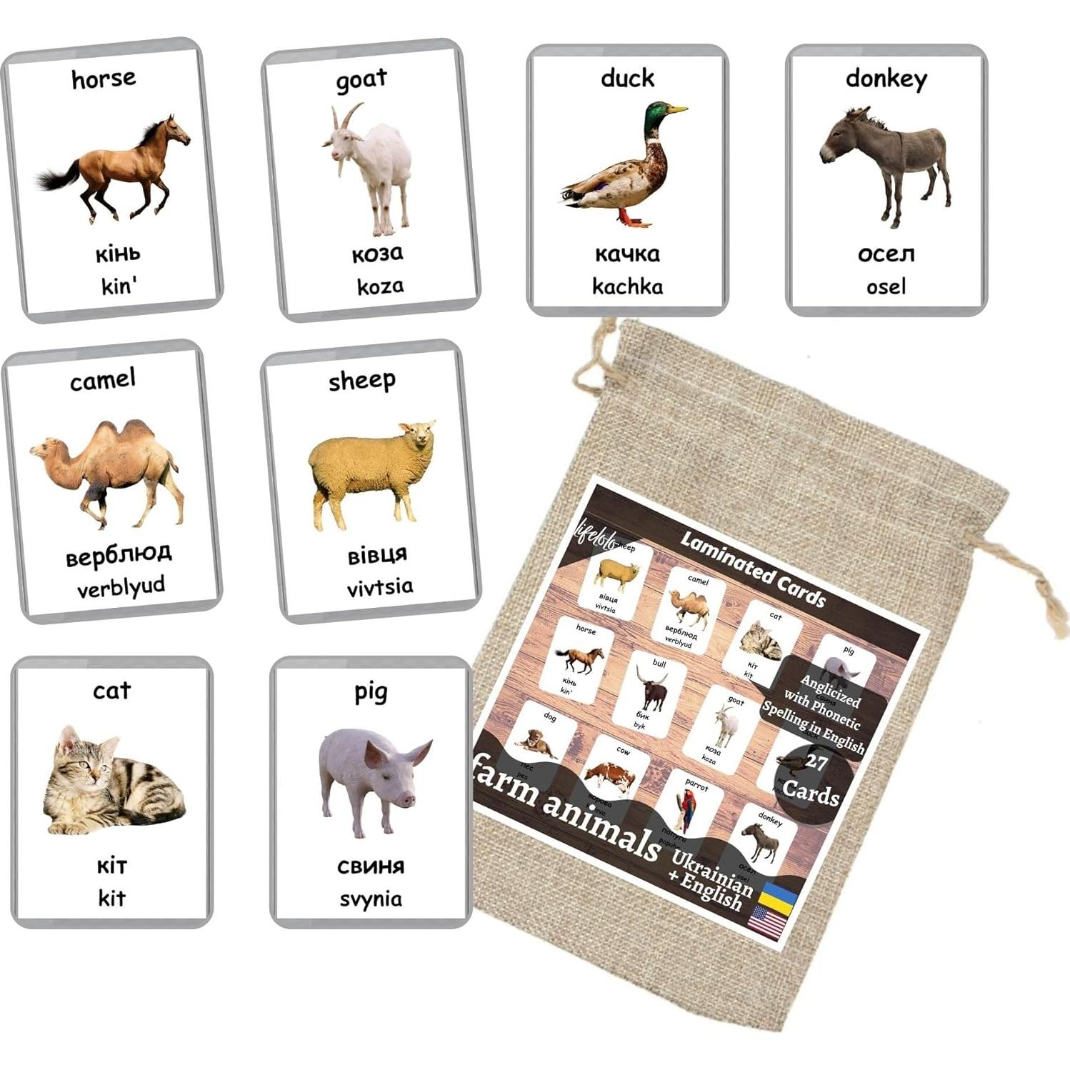 Tarjetas Bilingües Ucraniano-Inglés LifeLoLo - Animales de Granja