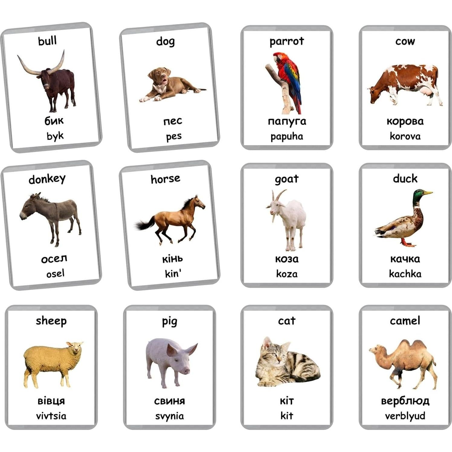Tarjetas Bilingües Ucraniano-Inglés LifeLoLo - Animales de Granja