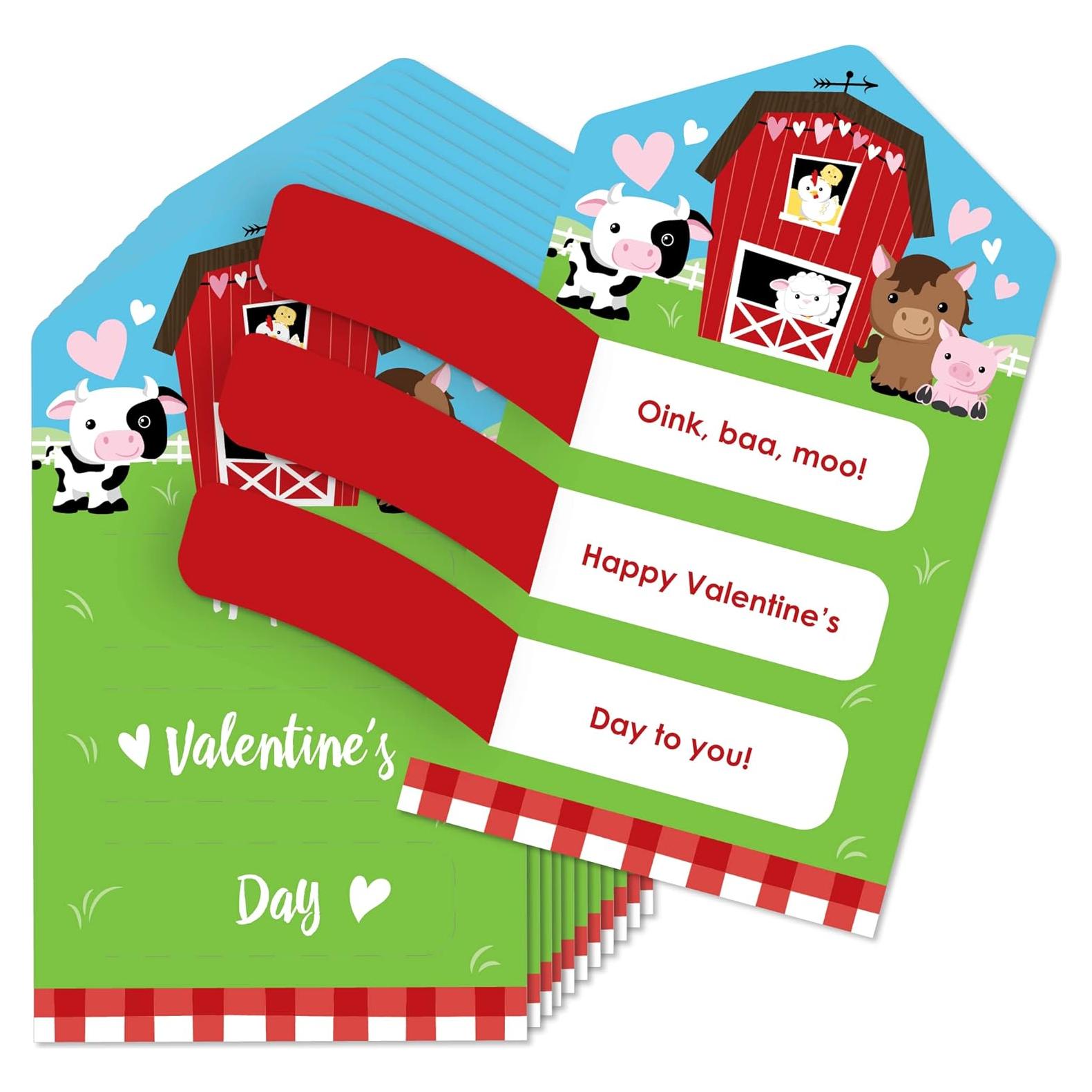 Tarjetas de San Valentín Animales de Granja Gran Punto - Set de 12