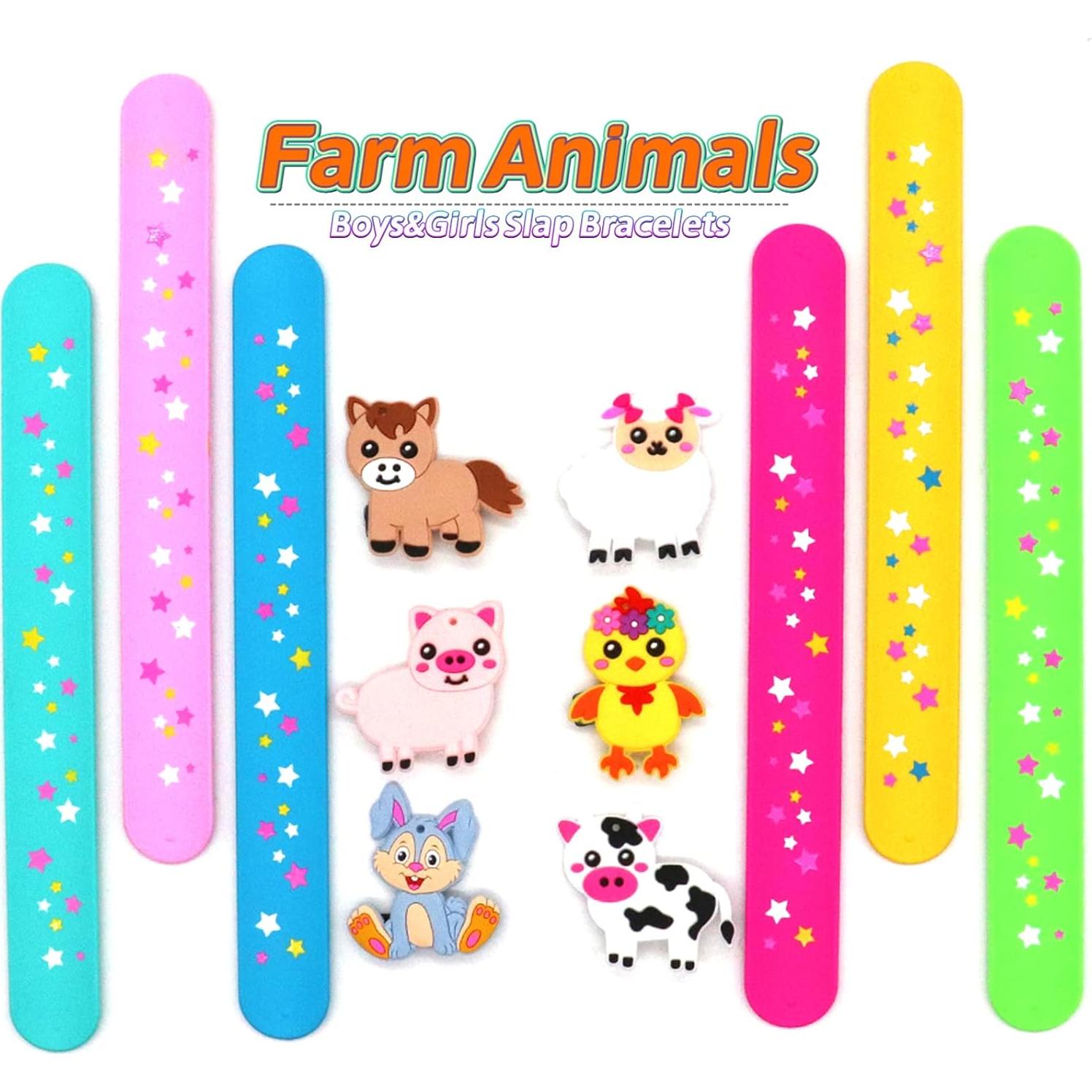 Brazaletes de Golpe de Animales de Granja - 6 Piezas para Niños