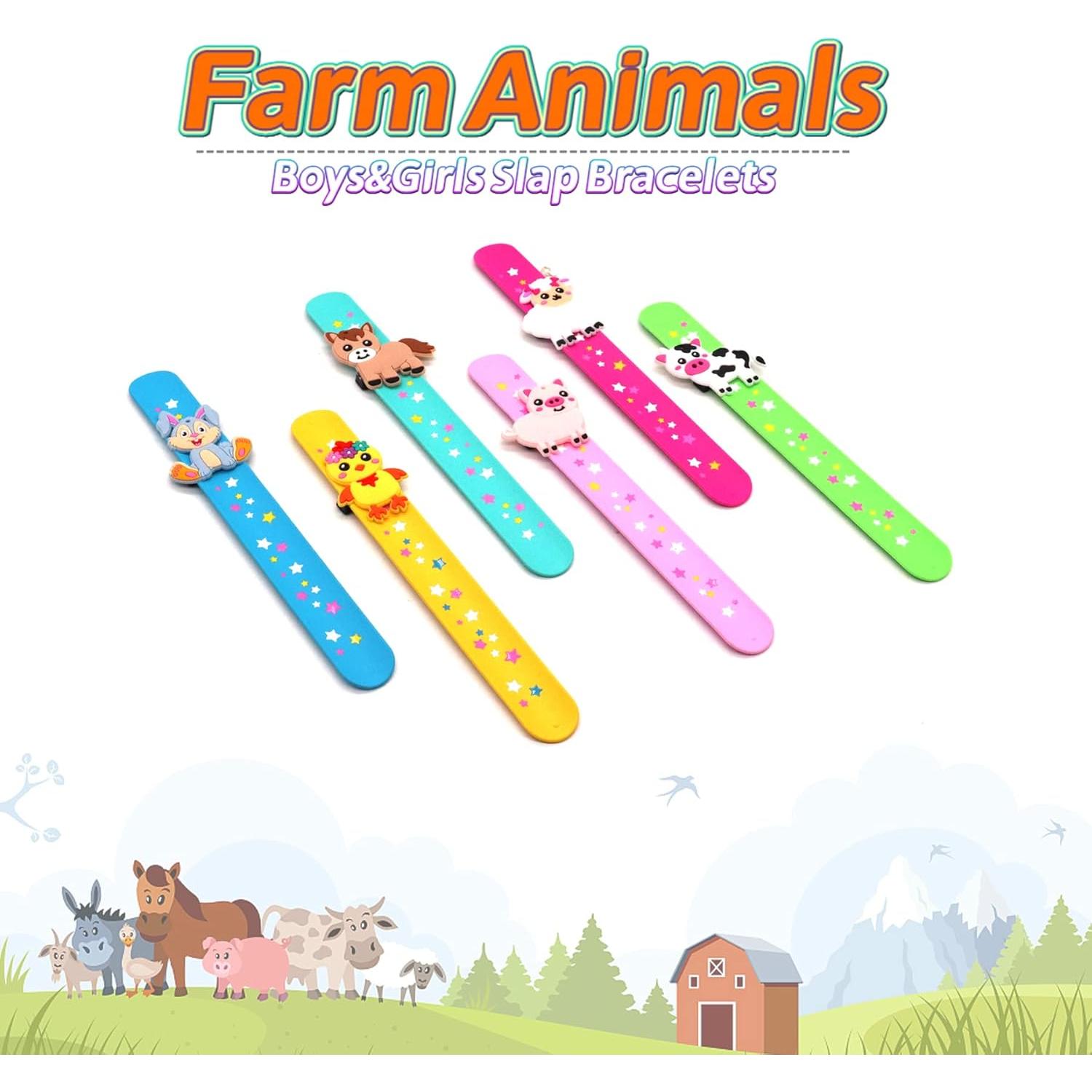 Brazaletes de Golpe de Animales de Granja - 6 Piezas para Niños