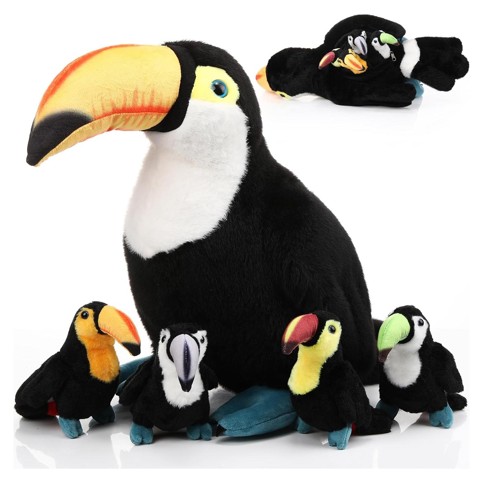 Juguete de Peluche Tucán Grande HyDren 36 cm con 4 Bebés