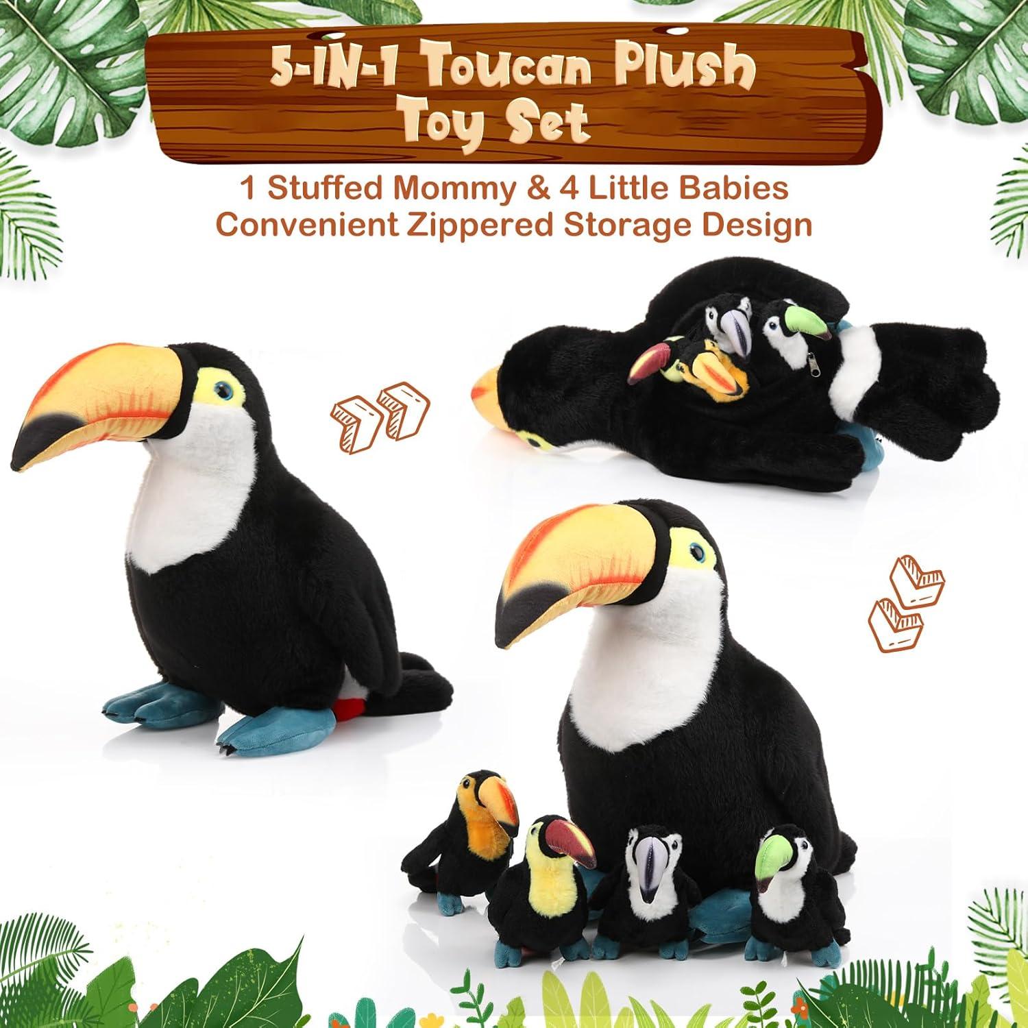 Juguete de Peluche Tucán Grande HyDren 36 cm con 4 Bebés